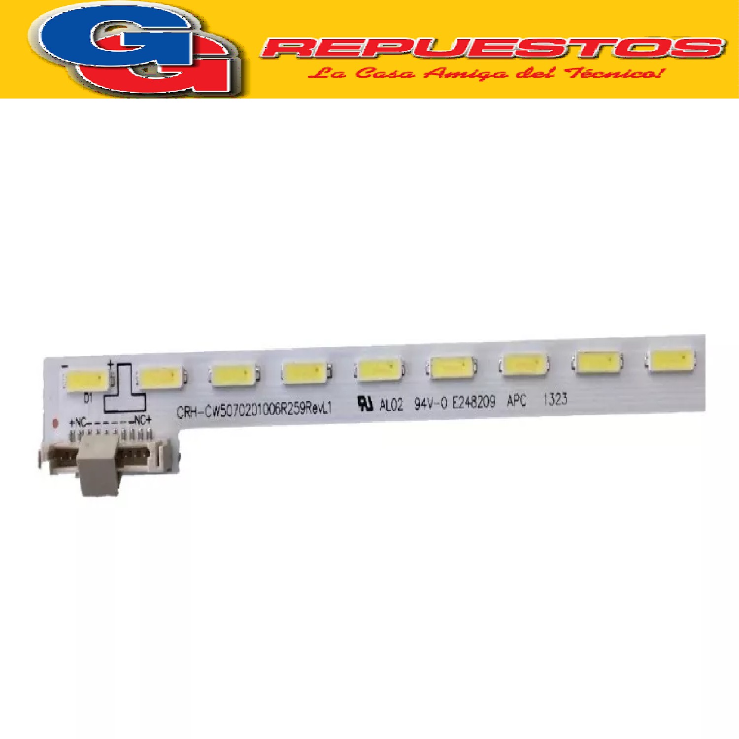 TIRA DE 62 LED 3V HE 42FF-E07 GT-1110977B NUEVA TV TIRA DE 62 LED SANYO LCE42XF10B NOBLEX 42LD844FB 47.2 CM / 3v
62 LED
47,5CM
3v por led
CÓDIGO: RSAG7.820.4691 HE420FF-E07
ALGUNOS MODELOS DE TV COMPATIBLES:
SANYO LCE42XF10B
NOBLEX 42LD844FB
PHILCO PLD4222FB
BGH BLE4213RT
HISENSE HLE4213RT
JVC LT42DR532
JVC LT42DR531
NOBLEX 42LD850FI