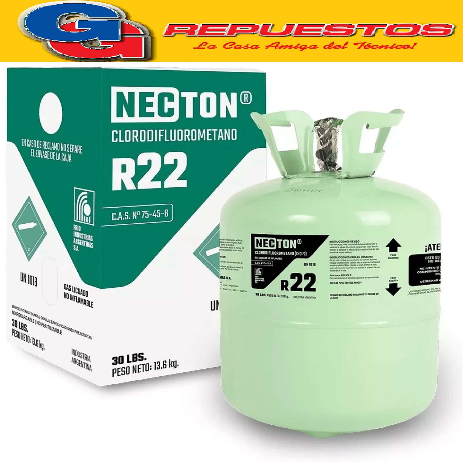 GARRAFA GAS R22 13.6 KG PURO REFRIGERANT - NECTON