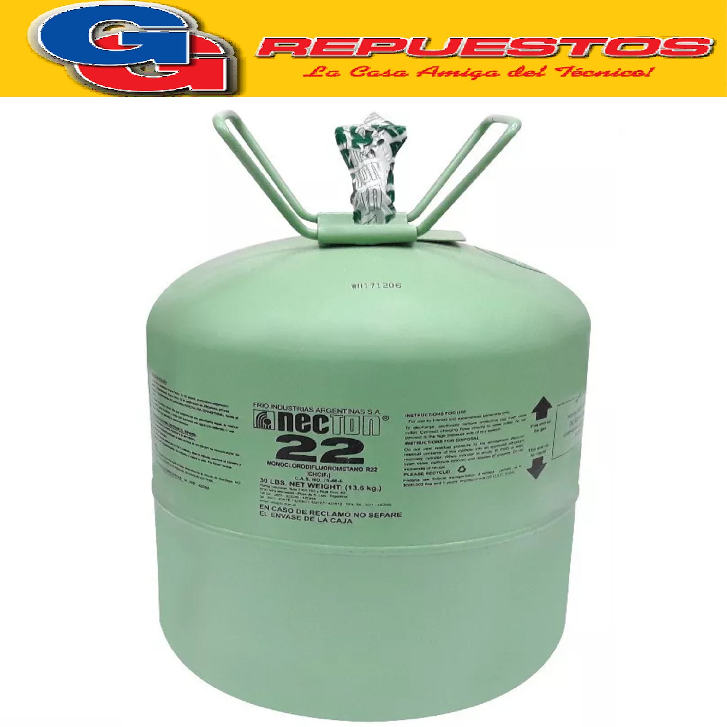 GARRAFA GAS R22 13.6 KG PURO REFRIGERANT - NECTON