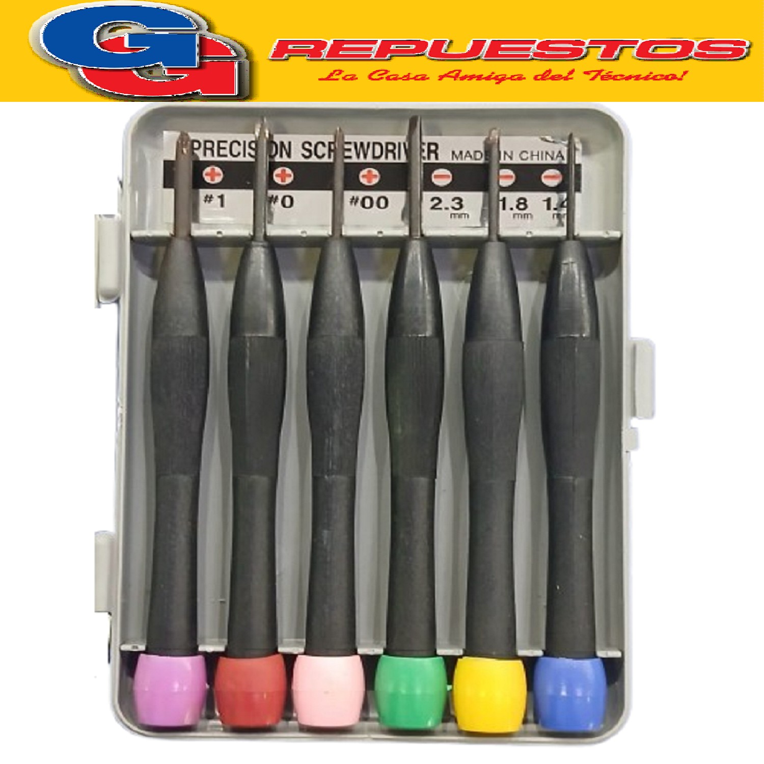 SET DE DESTORNILLADORES DE PRECISION X6U MEDIDAS DE PHILIPS: 1X2MM /0X20MM / 00X20MM MDIDAS DE PLANO: 2.3X20MM/1.8X20MM/1.4X20MM