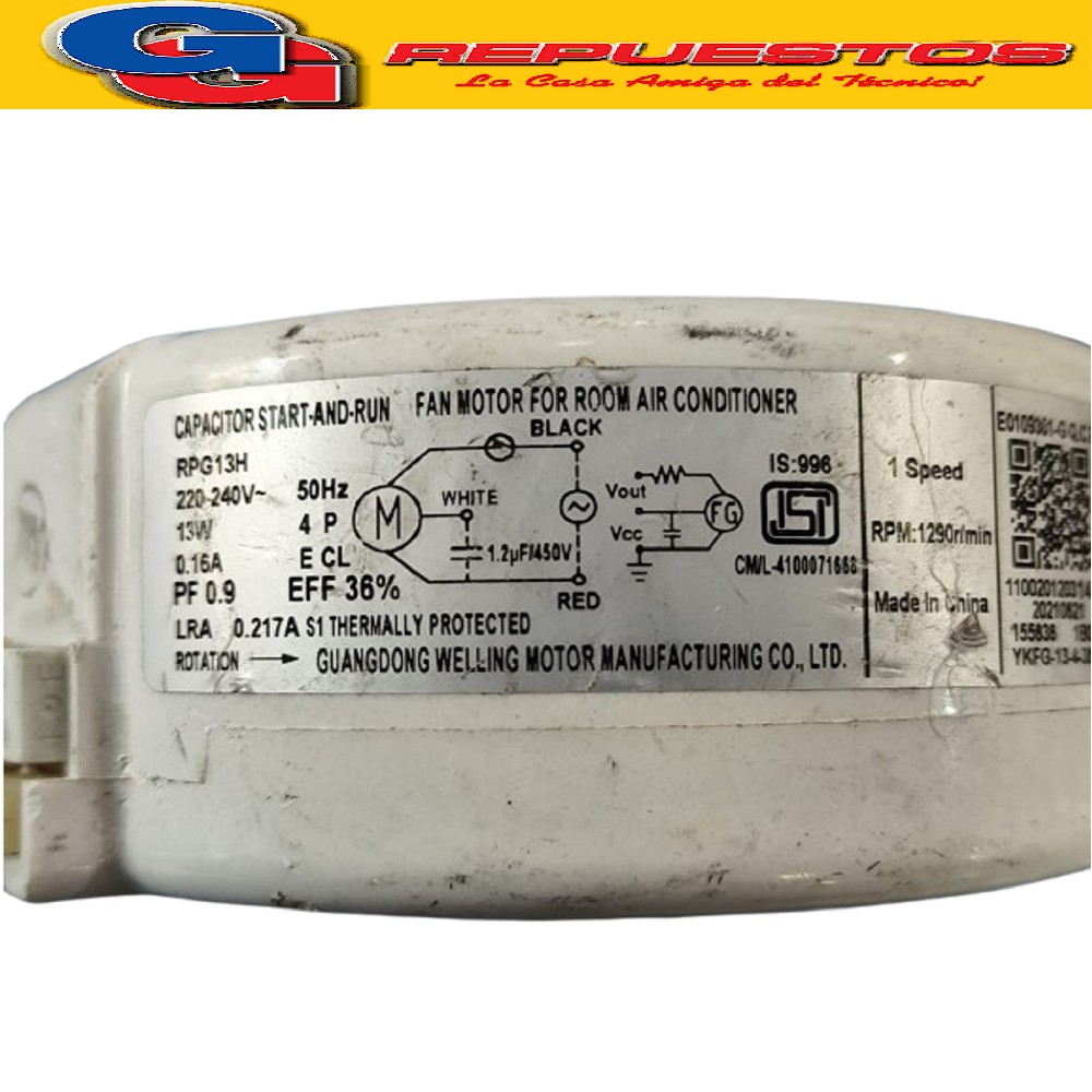 MOTOR FORZADOR EVAPORADOR AIRE ACONDICIONADO SPLIT RPG13H 13 W AP 0.16A ANTIHORARIO