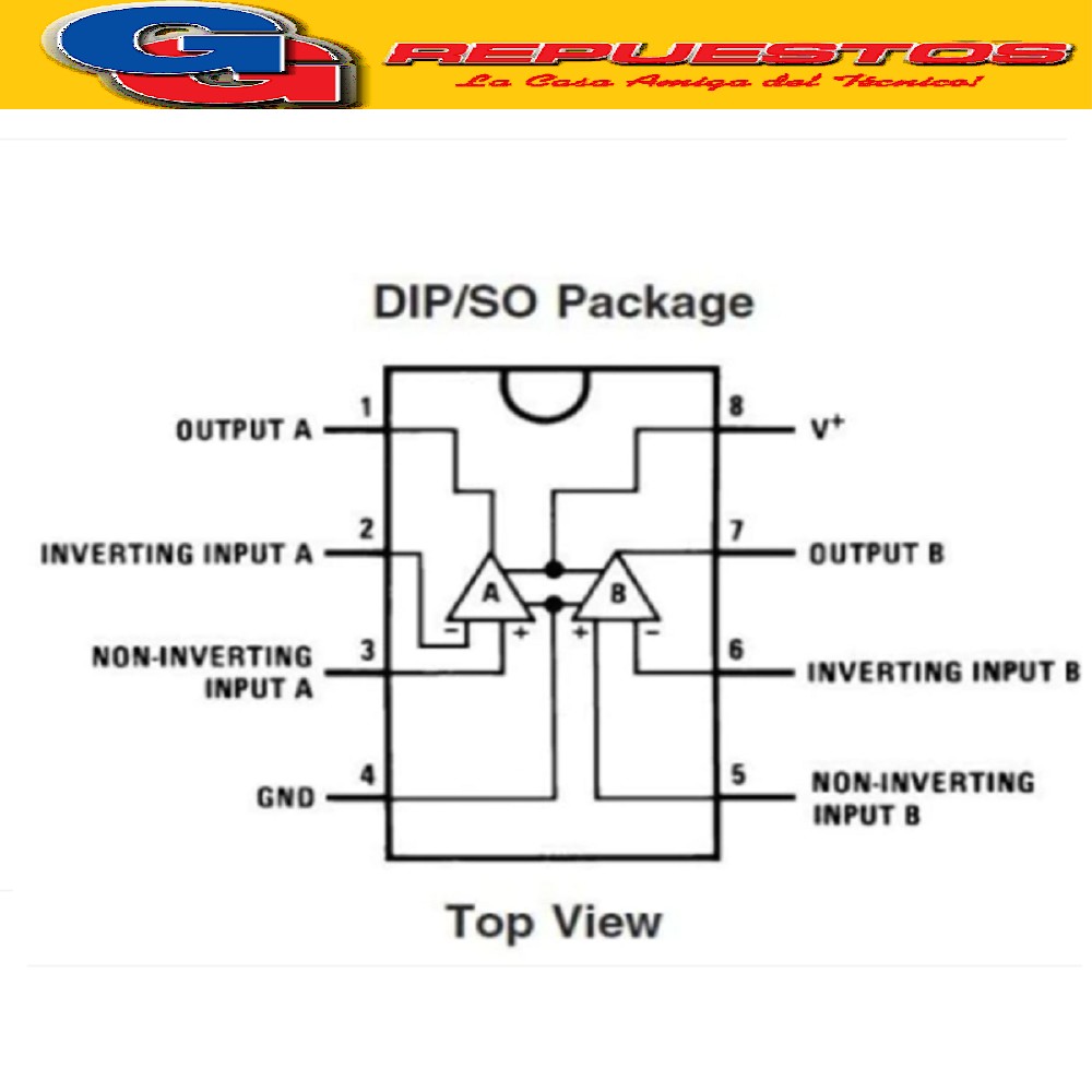 LM358 / 358P CIRCUITO INTEGRADO DIP-8 AMPLIFICADOR OPERACIONAL DER GANANCIA DOBLE ALIMENTACION 1.5V-16V / 1MHZ