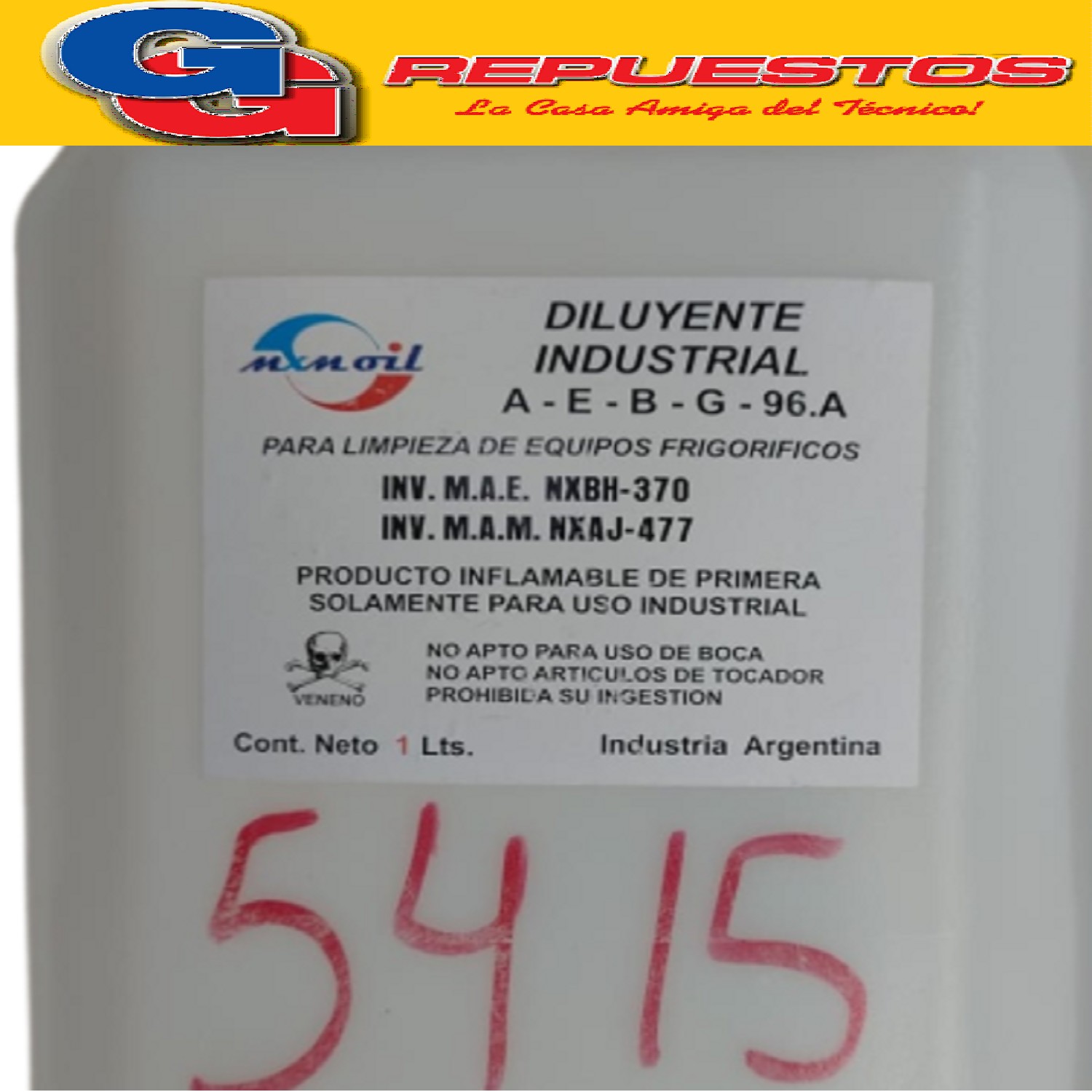 DILUYENTE INDUSTRIAL PARA REFRIGERACION AGENTE DE LIMPIEZA   X 5 LITROS