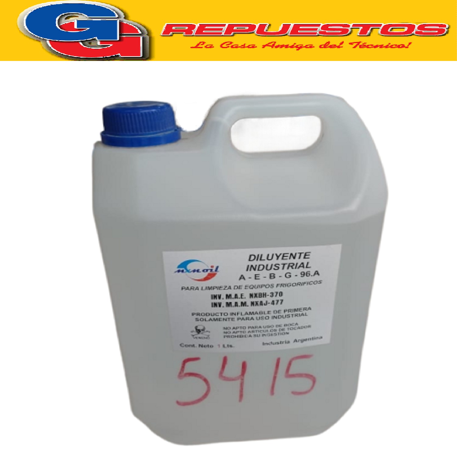 DILUYENTE INDUSTRIAL PARA REFRIGERACION AGENTE DE LIMPIEZA   X 5 LITROS