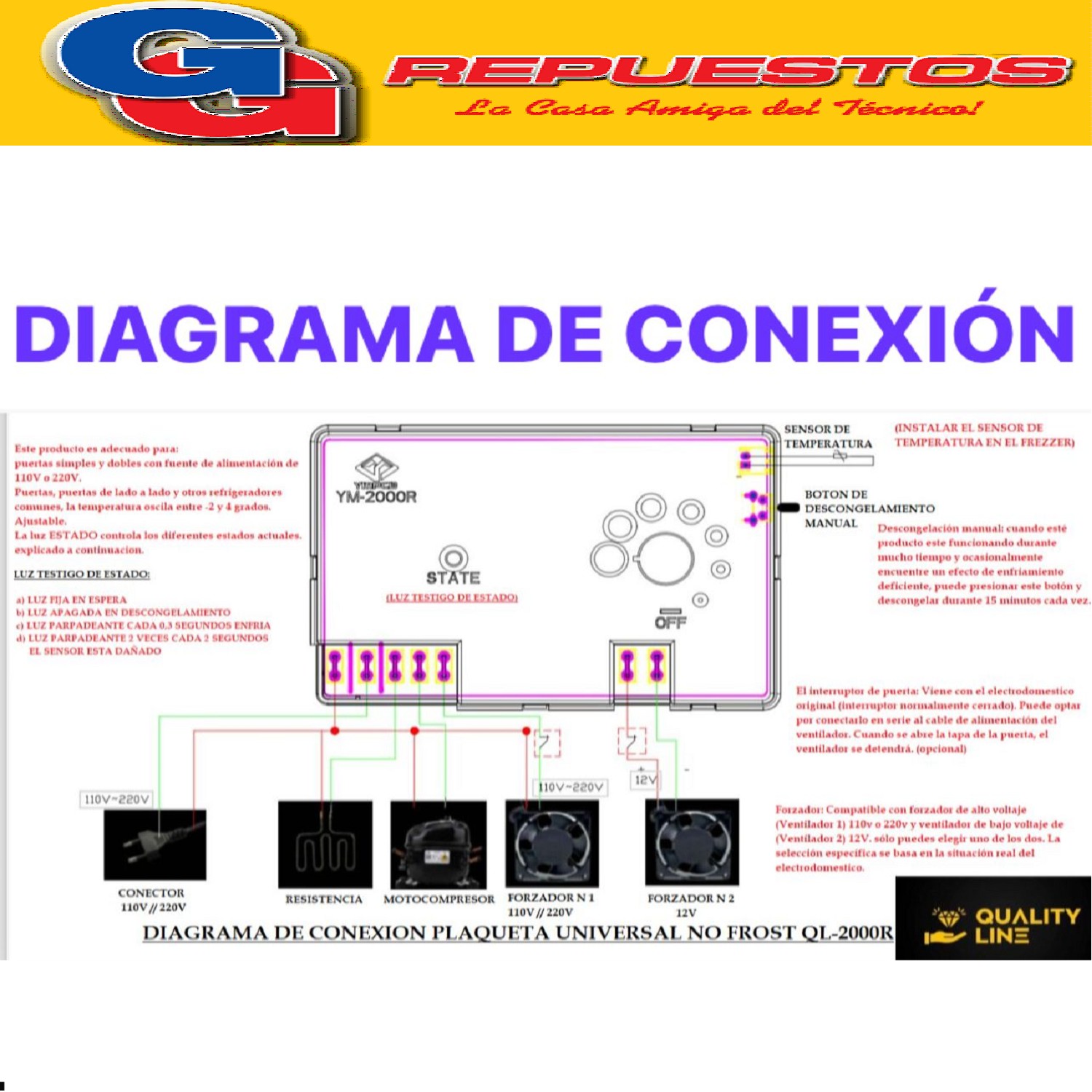 PLAQUETA UNIVERSAL PARA HELADERA NO FROST QL-2000R  QUALITY  LINE YM-2000R