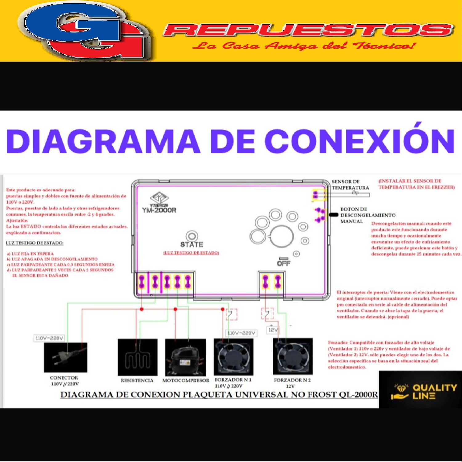PLAQUETA UNIVERSAL PARA HELADERA NO FROST QL-2000R  QUALITY  LINE YM-2000R