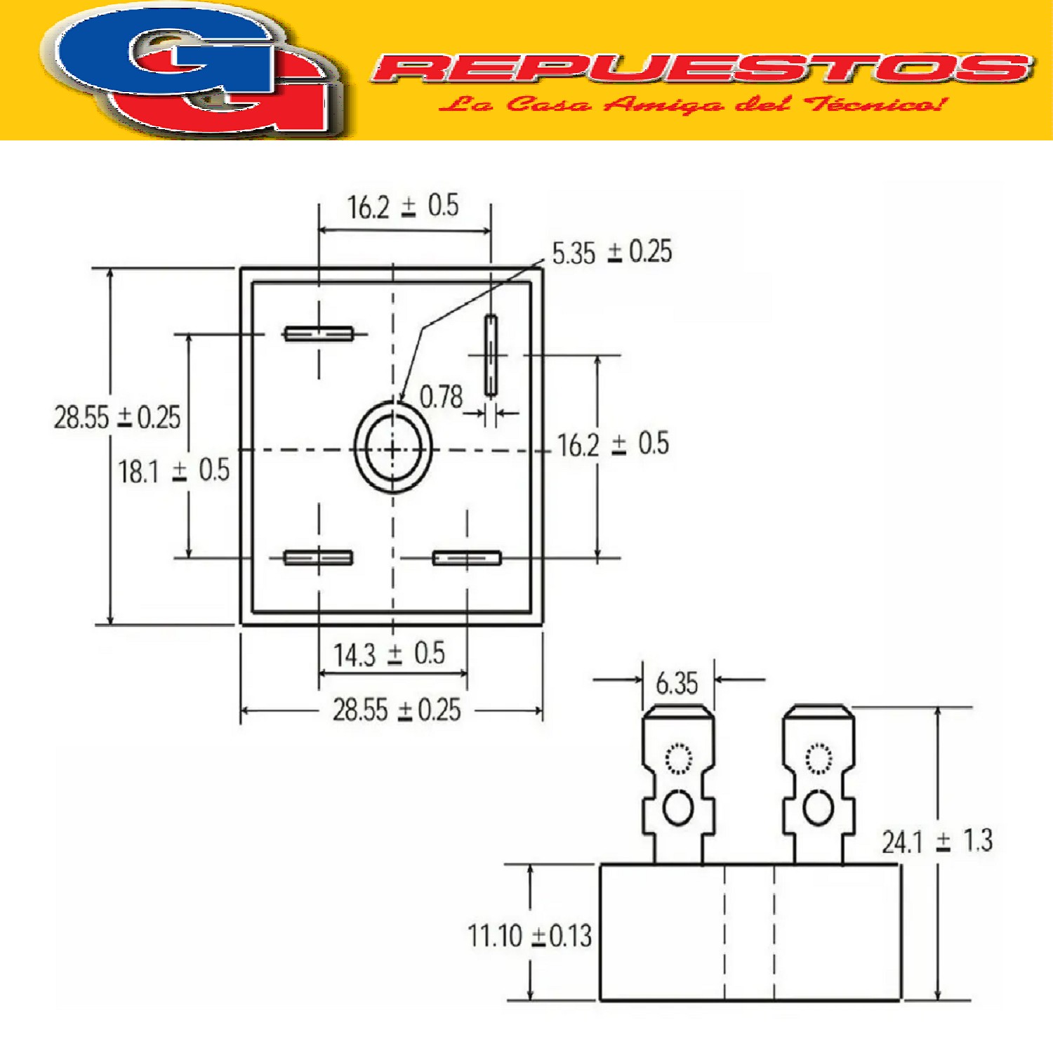 MB2510/KBPC2510 PUENTE RECTIFICADOR 25A 1000V PALA DIODO TIP O MESA MESITA