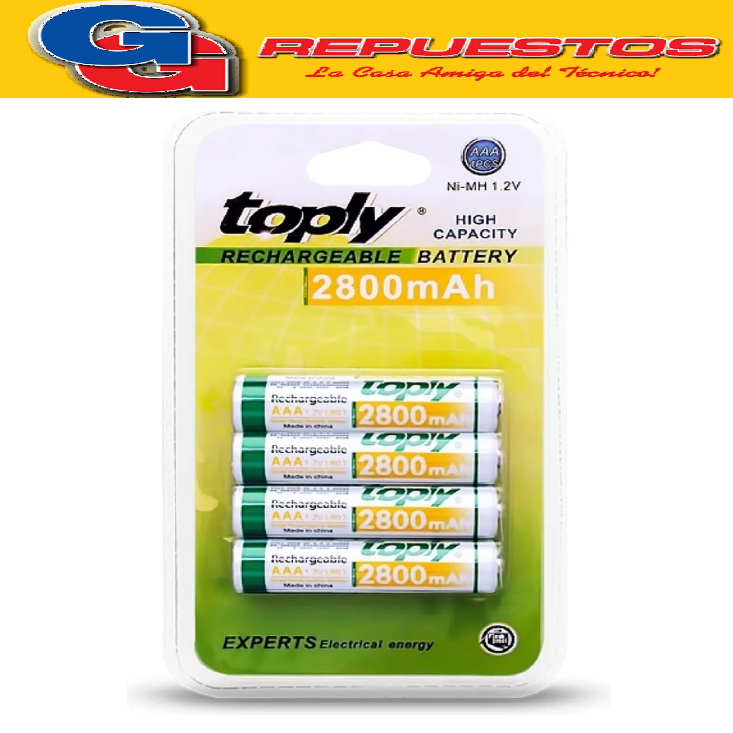 PILA RECARGABLE AAA 1.2V 2800mha TOPLY PRECIO POR UNIDAD