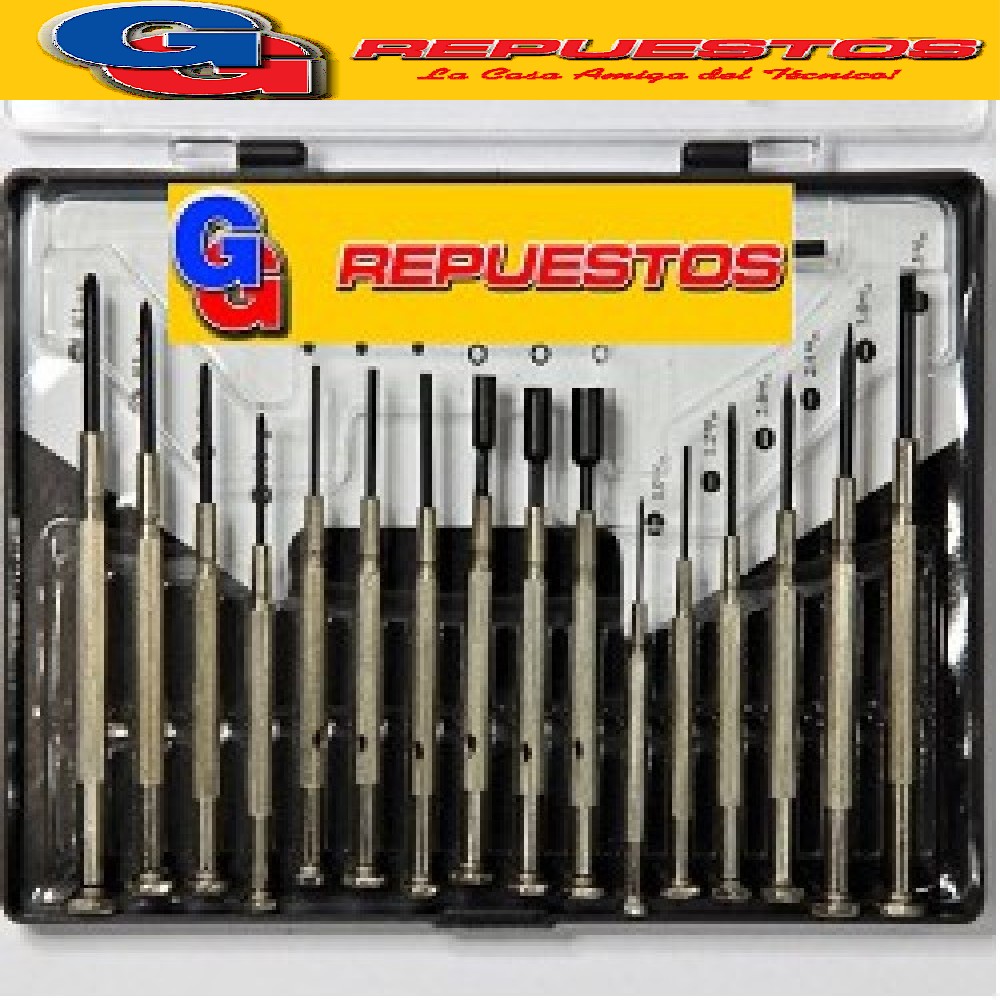 JUEGO DESTORNILLADORES 16 PIEZAS CON ESTUCHE PLASTICO.