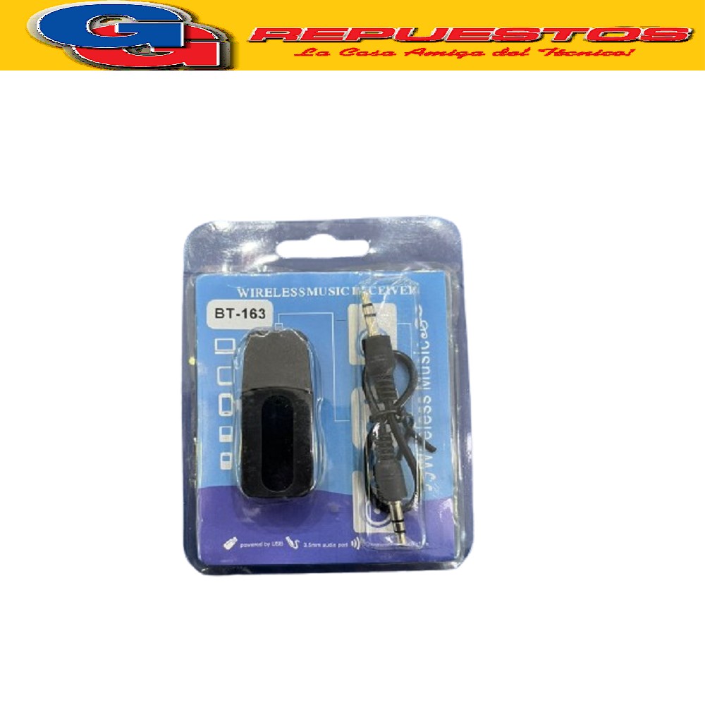 RECEPTOR BLUETOOTH PARA AUTO O EQUIPO DE MUSICA. TOMA ENERGÍ A POR USB. TIENE QUE CONECTARSE POR PLUG Y POR USB A LA VEZ. ADAPTADOR RECEPTOR
BLUETHOOT 3.5MM
AUDIO STEREO USB V2.1
PEN DRIVE