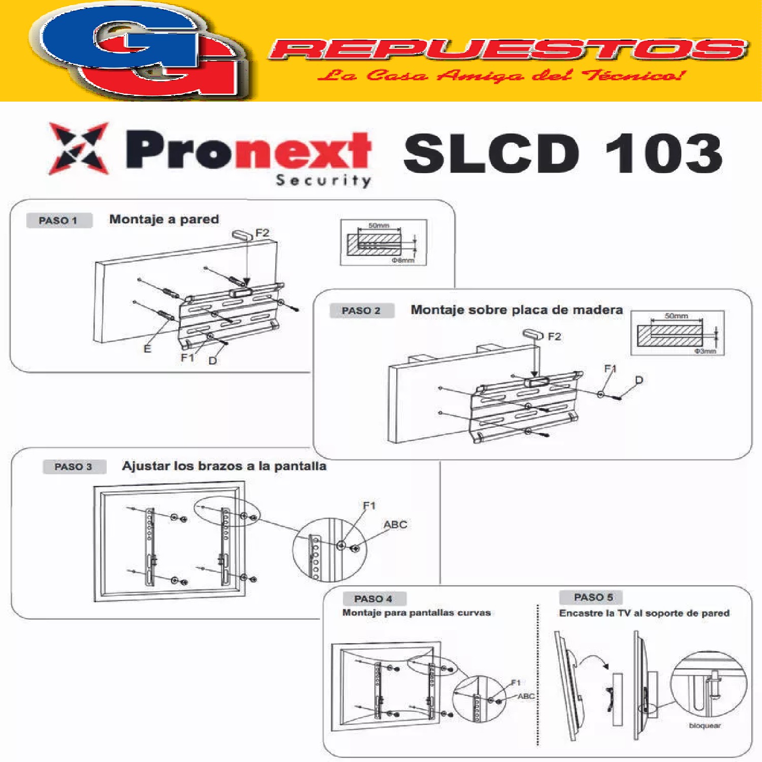 SOPORTE TV LCD LED SMART SLCD 103 LED/Plasma fijo 15 a 42 PULGADAS DISTANCIA MAXIMA ENTRE TORNILLOS: ANCHO:16 CM - ALTO: 20 CM