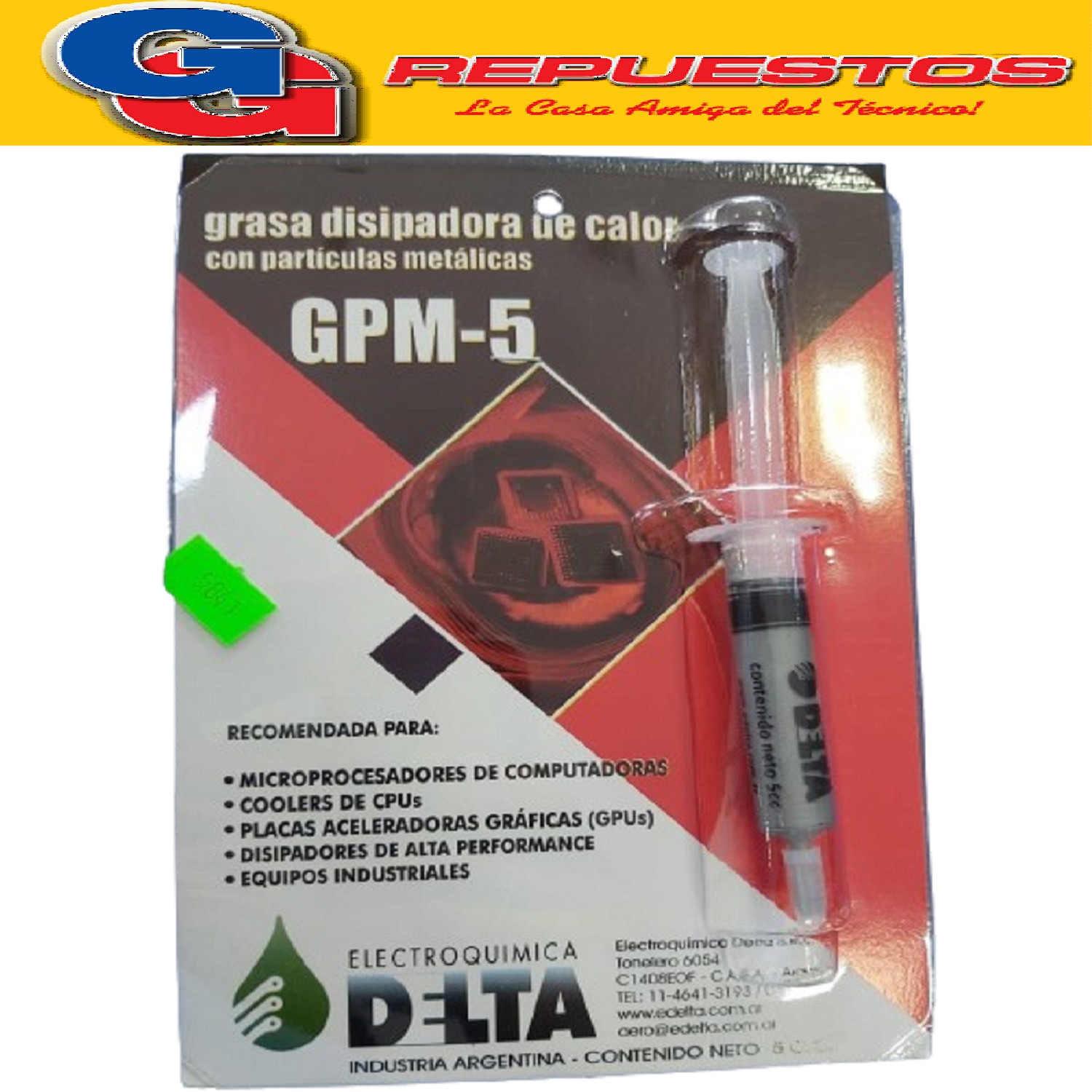 GPM-5 GRASA SILICONADA DISIPADORA TEMPERATURA CON PARTICULAS METALICAS/JERINGA 5 CC PASTA TERMICA