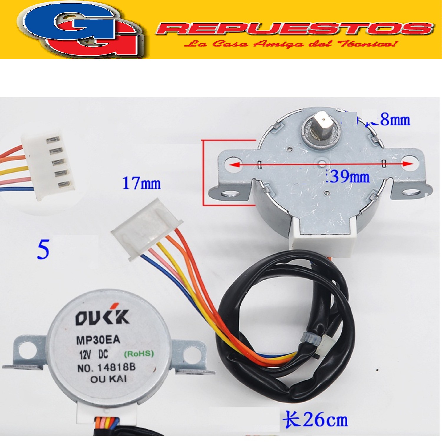 MOTOR SWING MP30EA4 DOBLE 12V EJE LARGO (30BYJ46)