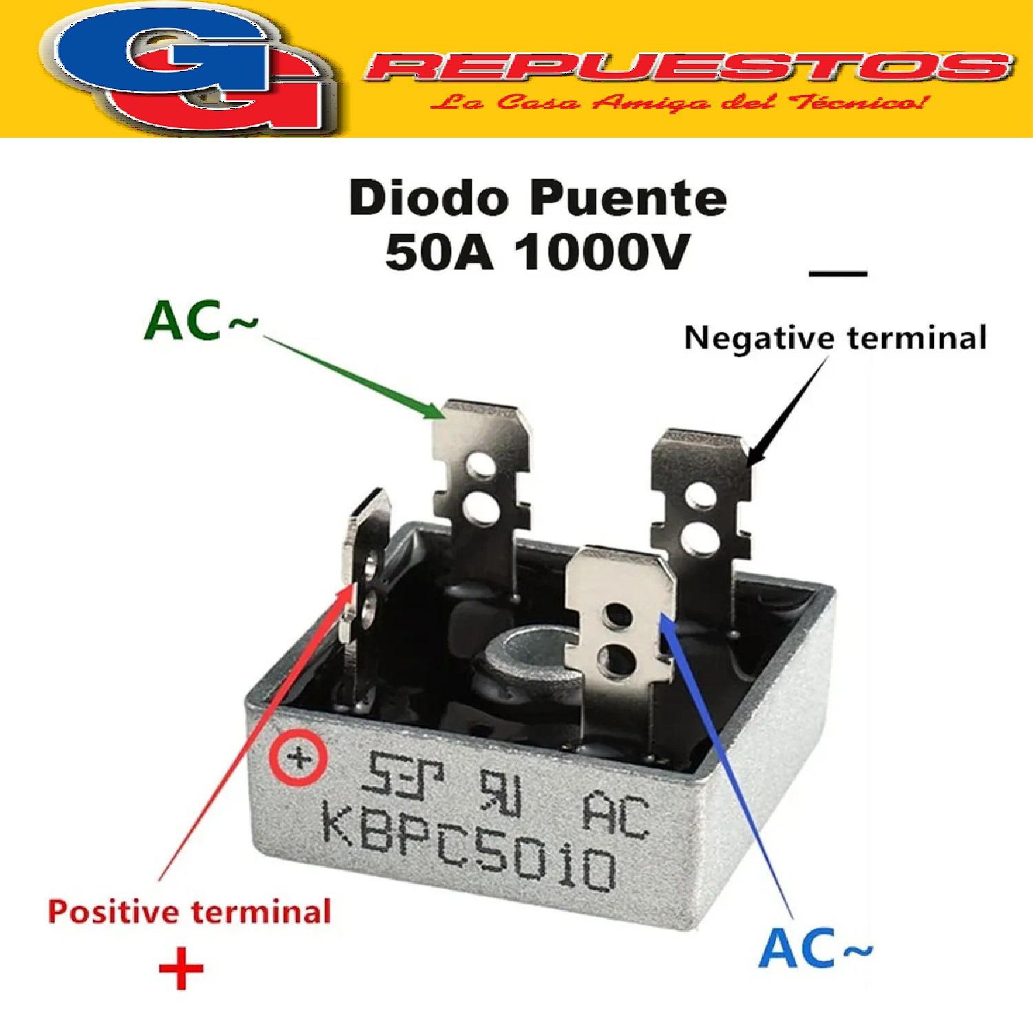 MB5010/KBPC5010 PUENTE RECTIFICADOR DIODOS 50A 1000V TIPO ME SA (PALA) TIPO MESA MESITA