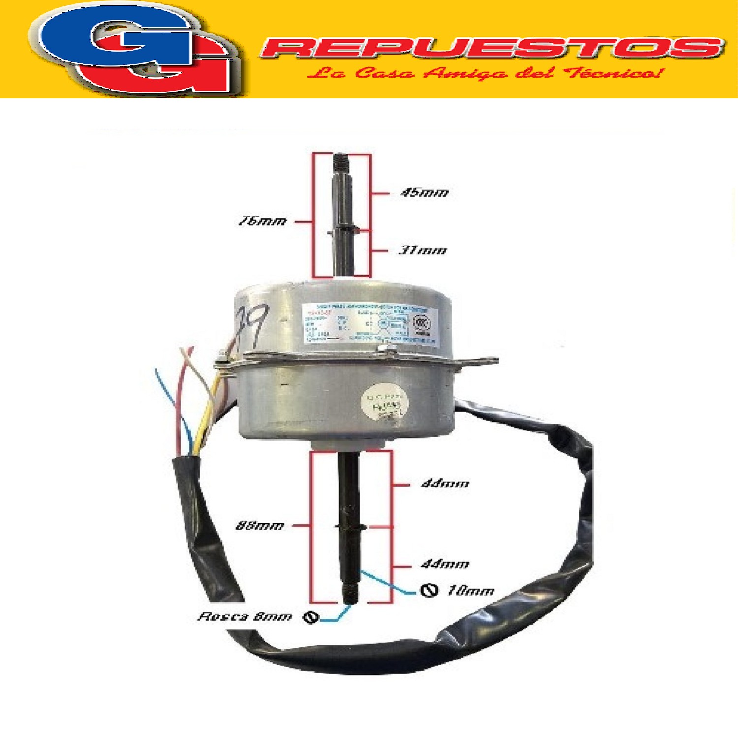 FORZADOR MOTOR CONDENSADOR AIRE ACONDICIONADO YSK40-6F 40W 0 .43A 6 POLOS SENTIDO DE GIRO ANTIHORARIO (Ø-MOTOR 100MM DIAMETRO , ANCHO MOTOR 82MM/Ø-EJE 10MM/LARGO EJE DELANTERO 90MM/LARGO EJE TRASERO 78MM) DOBLE EJE COMPACTO VENTANA MEDIA CAÑA