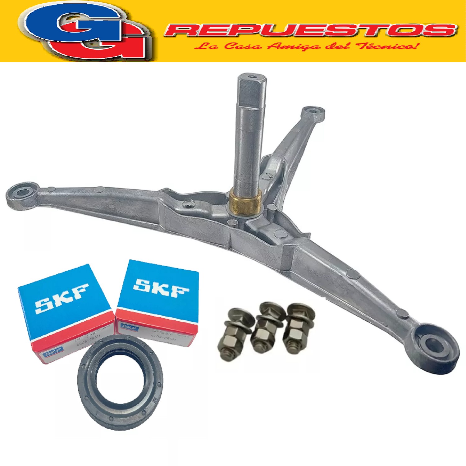 KIT EJE SOPORTE TAMBOR LAVARROPAS LONGVIE PUNTA CHATA 2 CARA S (C/BULON) 2 RULEMAN 6205 -SKF 2RS - RETEN  Y TORNILLOS- 512-515T-517WD-2412-2512-2515-2517-K7125-L613-L616-L815-LS817-L3613-3616-3815- LONGVIE L4815-LS4817-L5815-LS5817 T/ORIGINAL L4613-L4616-L4617