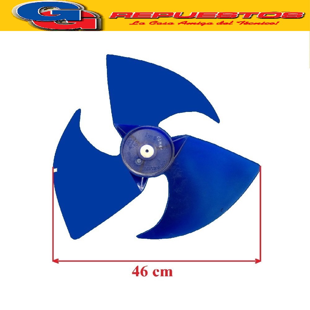 HELICE PALA CONDENSADORA AIRE SPLIT 1/2 CAÑA 460X180 SENTIDO ANTI  HORARIO (DIAMAMETRO 46.CENTRO A PALETA 23CM / ALTO ACOSTADA 18CM / DIAM. EJE 12 MM)