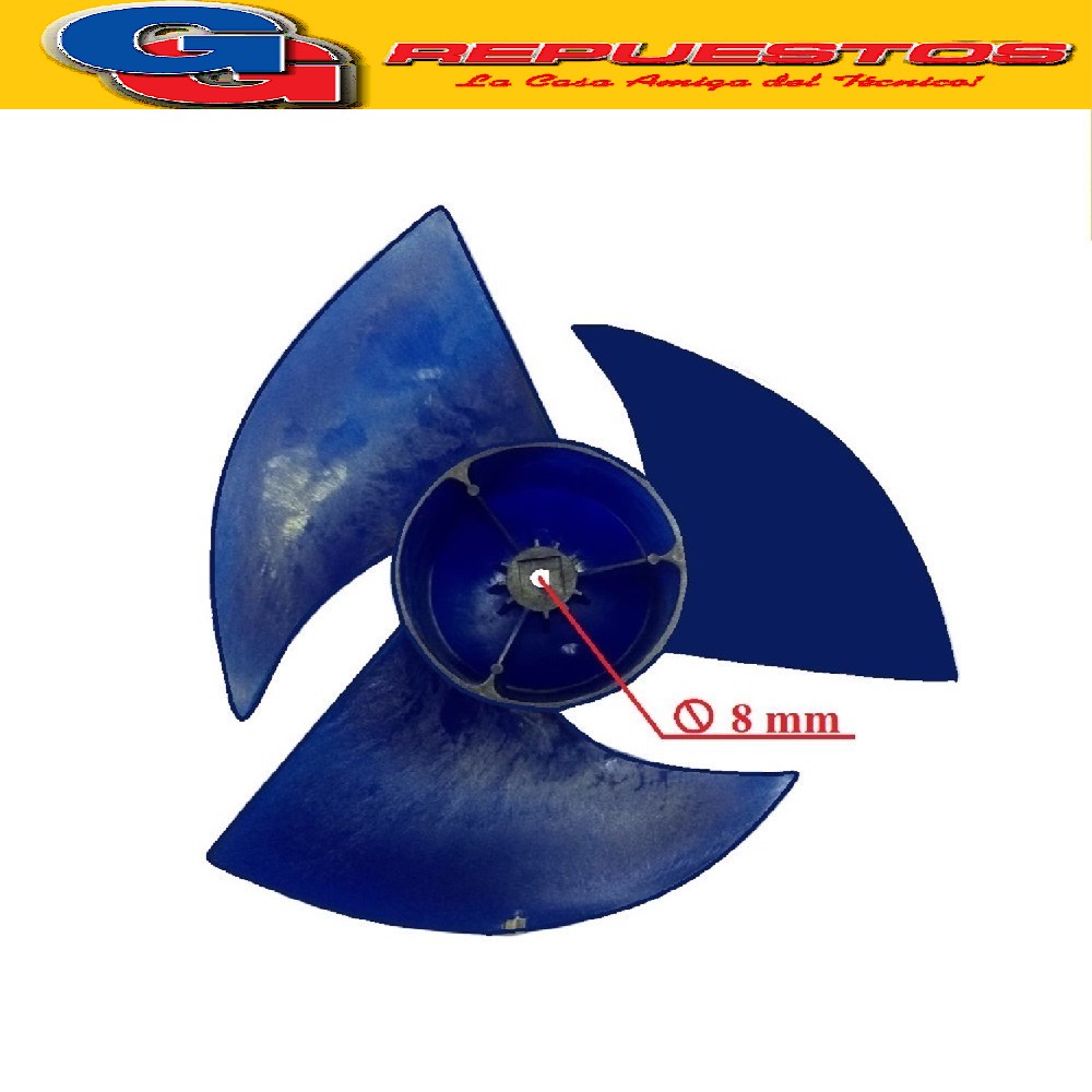 HELICE PALA CONDENSADORA AIRE SPLIT 1/2 CAÑA 460X180 SENTIDO ANTI  HORARIO (DIAMAMETRO 46.CENTRO A PALETA 23CM / ALTO ACOSTADA 18CM / DIAM. EJE 12 MM)