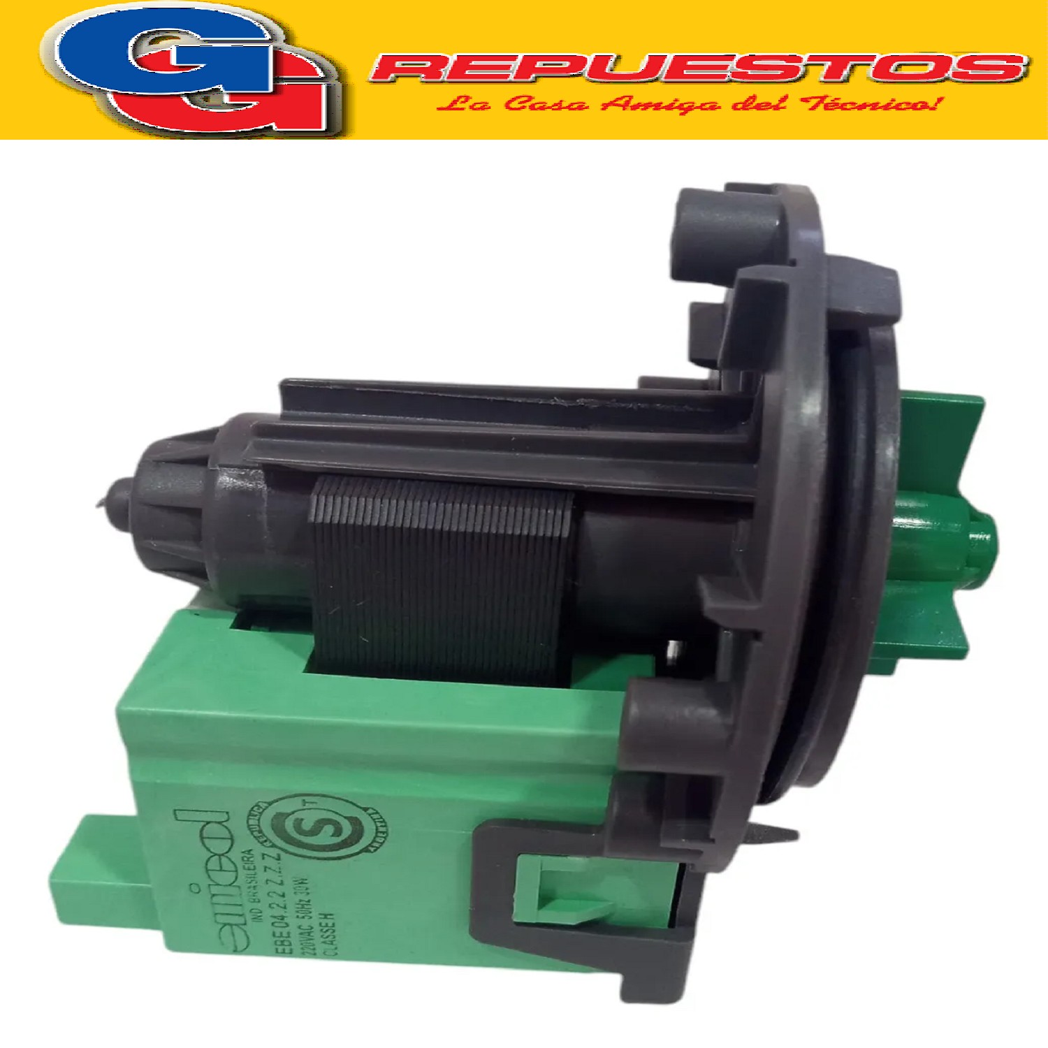 MOTOR ELECTROBOMBA EMICOL PARA LAVARROPAS AUTOMATICOS CON TORNILLOS INDUSTRIA BRASILERA , MOTOR DE DESAGOTE LAVARROPAS PARA DREAN, SAMSUNG, LG, GAFA, ELECTROLUX, PATRICK, MABE, GENERAL ELECTRIC, AURORA, PATRIOT, ESLABON DE LUJO, WHIRLPOOL, STANDAR ELECTRIC, CANDY,