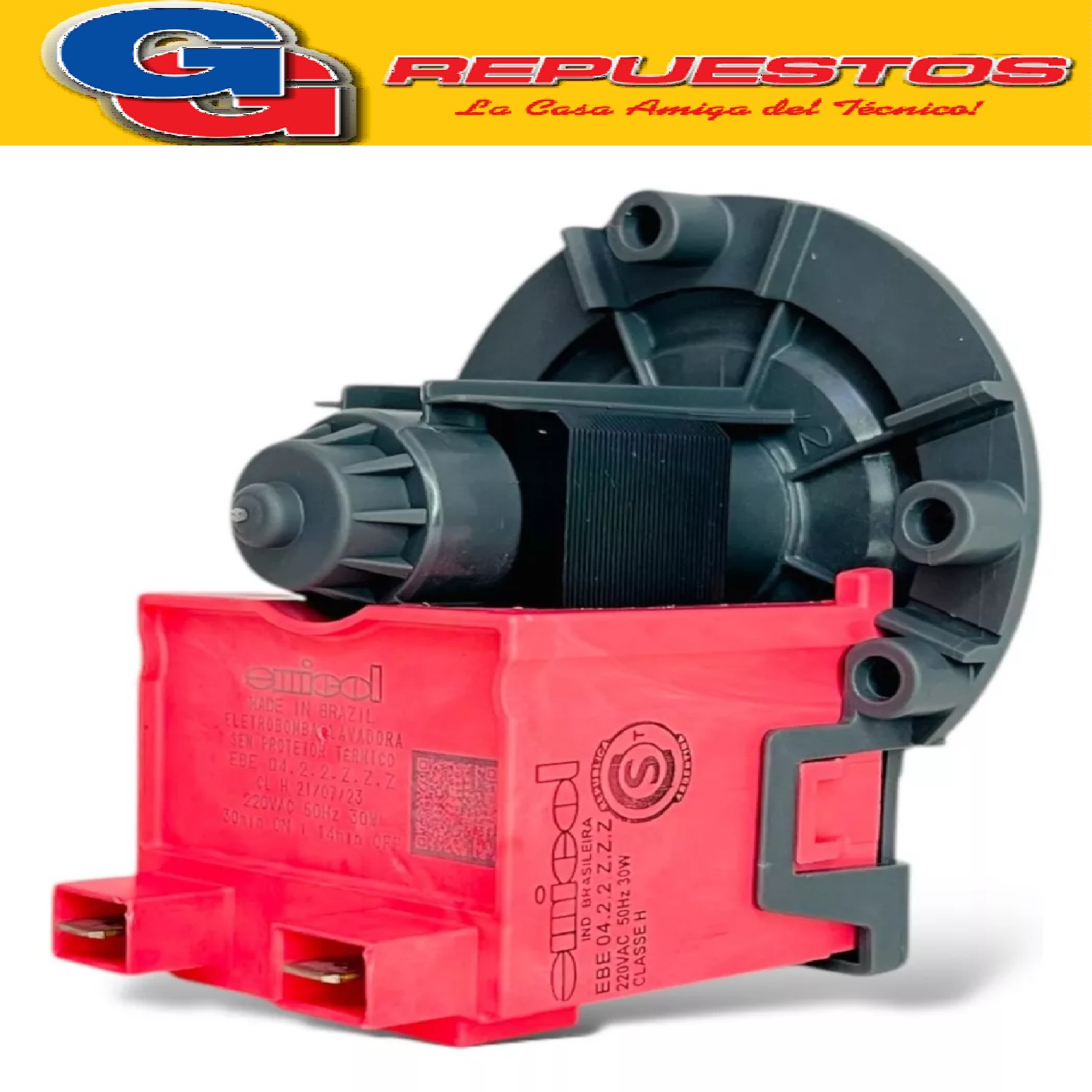 MOTOR ELECTROBOMBA EMICOL PARA LAVARROPAS AUTOMATICOS CON TORNILLOS INDUSTRIA BRASILERA , MOTOR DE DESAGOTE LAVARROPAS PARA DREAN, SAMSUNG, LG, GAFA, ELECTROLUX, PATRICK, MABE, GENERAL ELECTRIC, AURORA, PATRIOT, ESLABON DE LUJO, WHIRLPOOL, STANDAR ELECTRIC, CANDY,