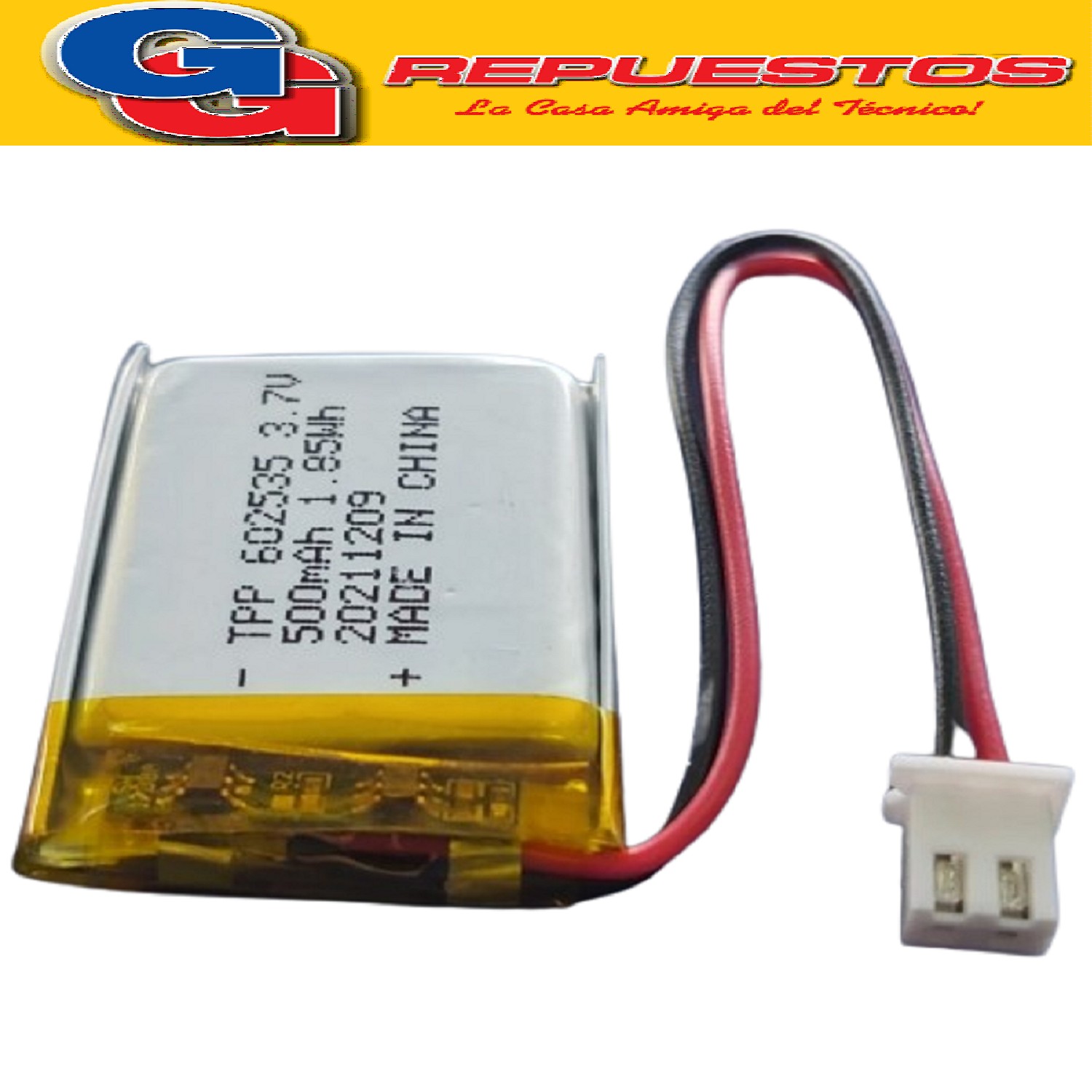 BATERÍA DE LÍTIO POLÍMERO RECARGABLE 3.7V 500MA medidas larg o 35 mm ancho 25 mm espesor 5 mm