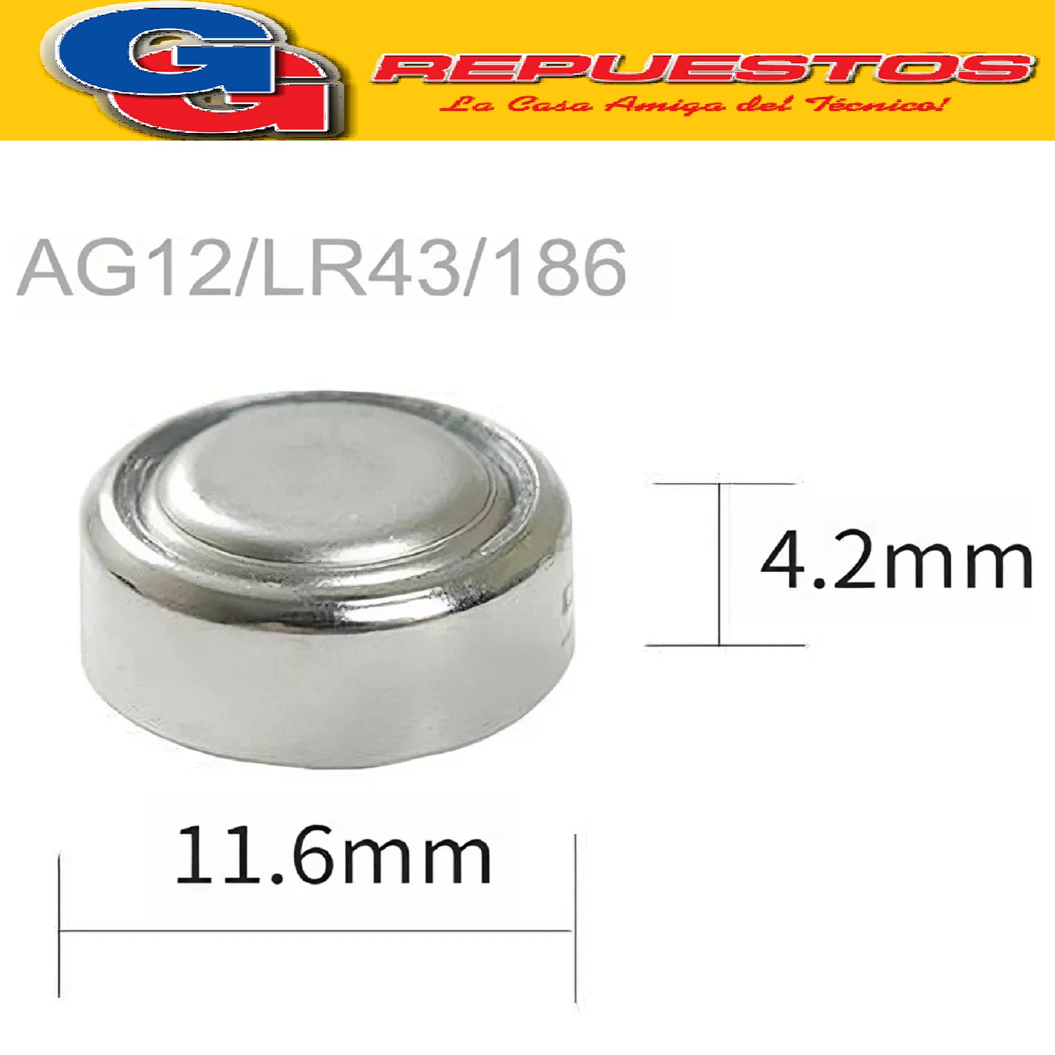 PILA LR43 1.5V ALKALINA ESPECIAL PARA CALCULADORAS X UNIDAD  280-21/280-41/301/D301/SB- B8/SR1142W/SR43W/1176ª/186-1/G12A/GP86A/L1142/LR1142/RW84/V12GA/GP186/L1142F/10L124/G12/LR43/386/SR43/186 PRECIO POR UNIDAD