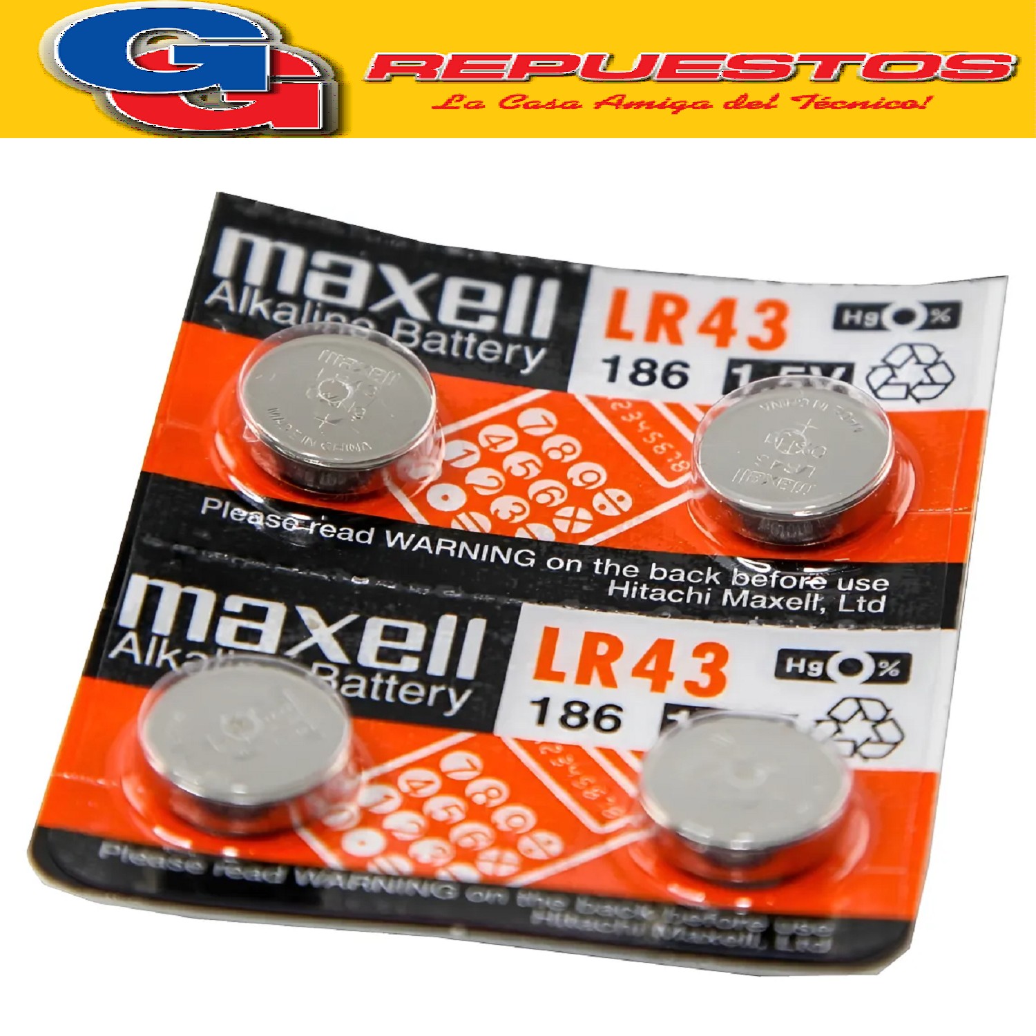 PILA LR43 1.5V ALKALINA ESPECIAL PARA CALCULADORAS X UNIDAD  280-21/280-41/301/D301/SB- B8/SR1142W/SR43W/1176ª/186-1/G12A/GP86A/L1142/LR1142/RW84/V12GA/GP186/L1142F/10L124/G12/LR43/386/SR43/186 PRECIO POR UNIDAD