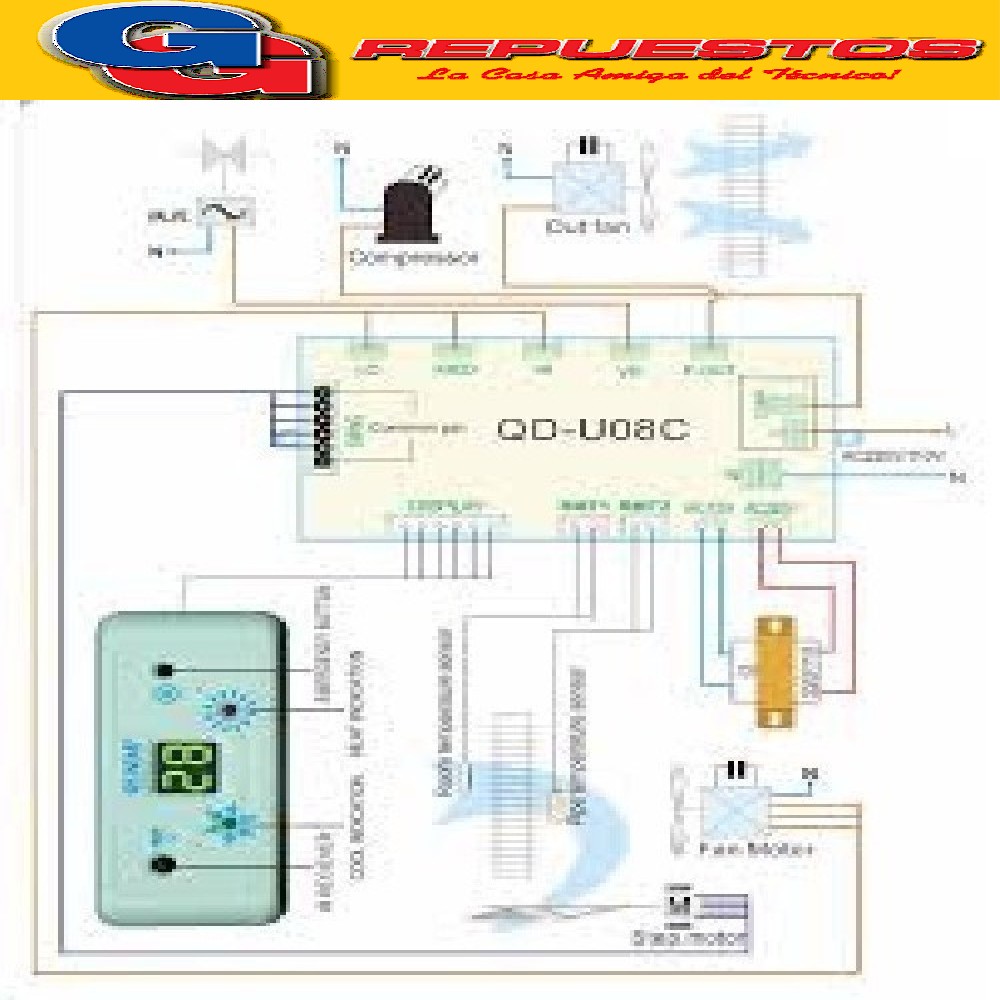 PLAQUETA AIRE ACONDICIONADO UNIVERSAL CON CONTROL.REMOTO QD- U08C 3 VELOCIDADES CON DISPLAY