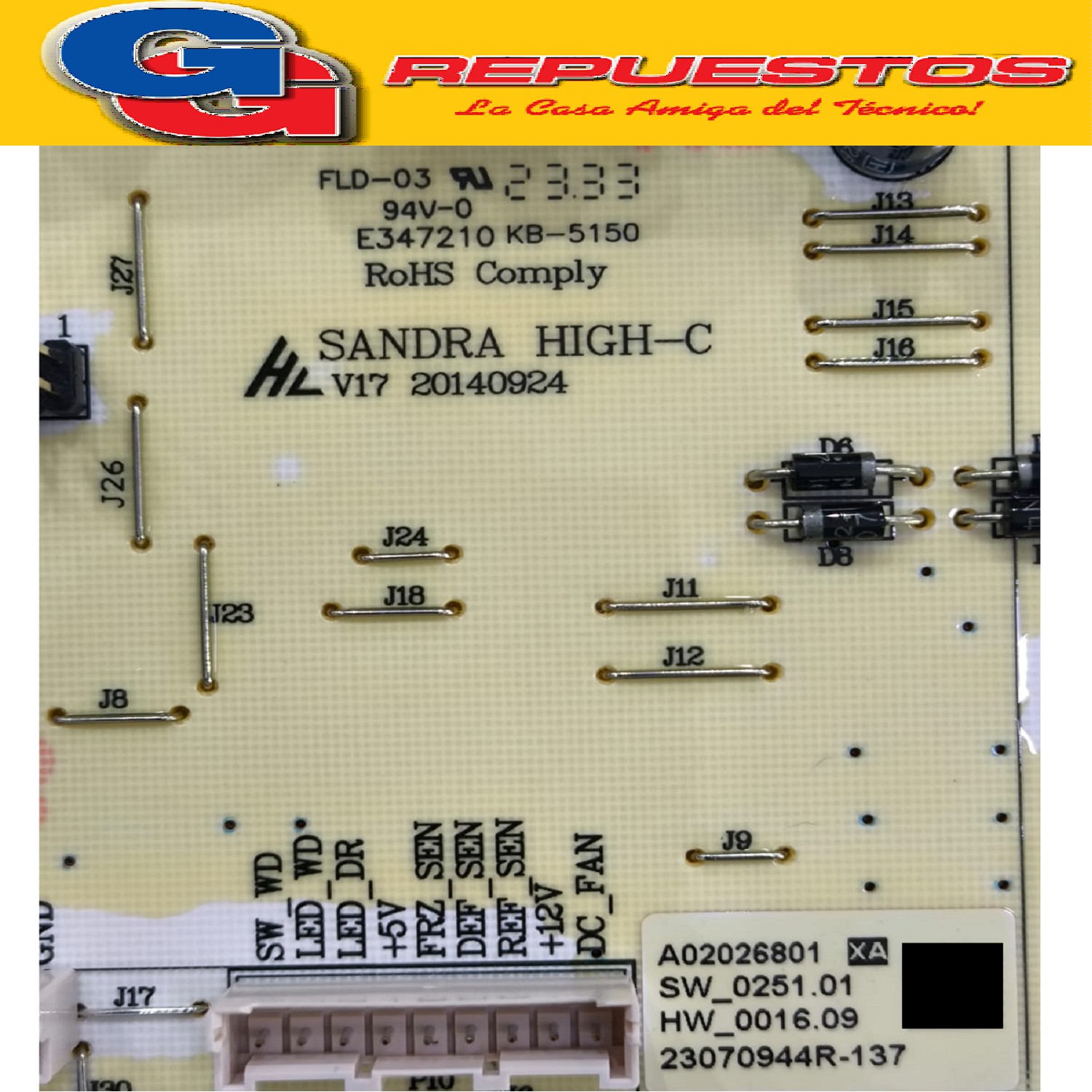 PLAQUETA DE CONTROL PARA  HELADERA  ELECTROLUX  MODELO NUEVO DI80X 3RA SERIE REMPLAZO DEL XAO2 Serie ELECTROLUX nro.50700000