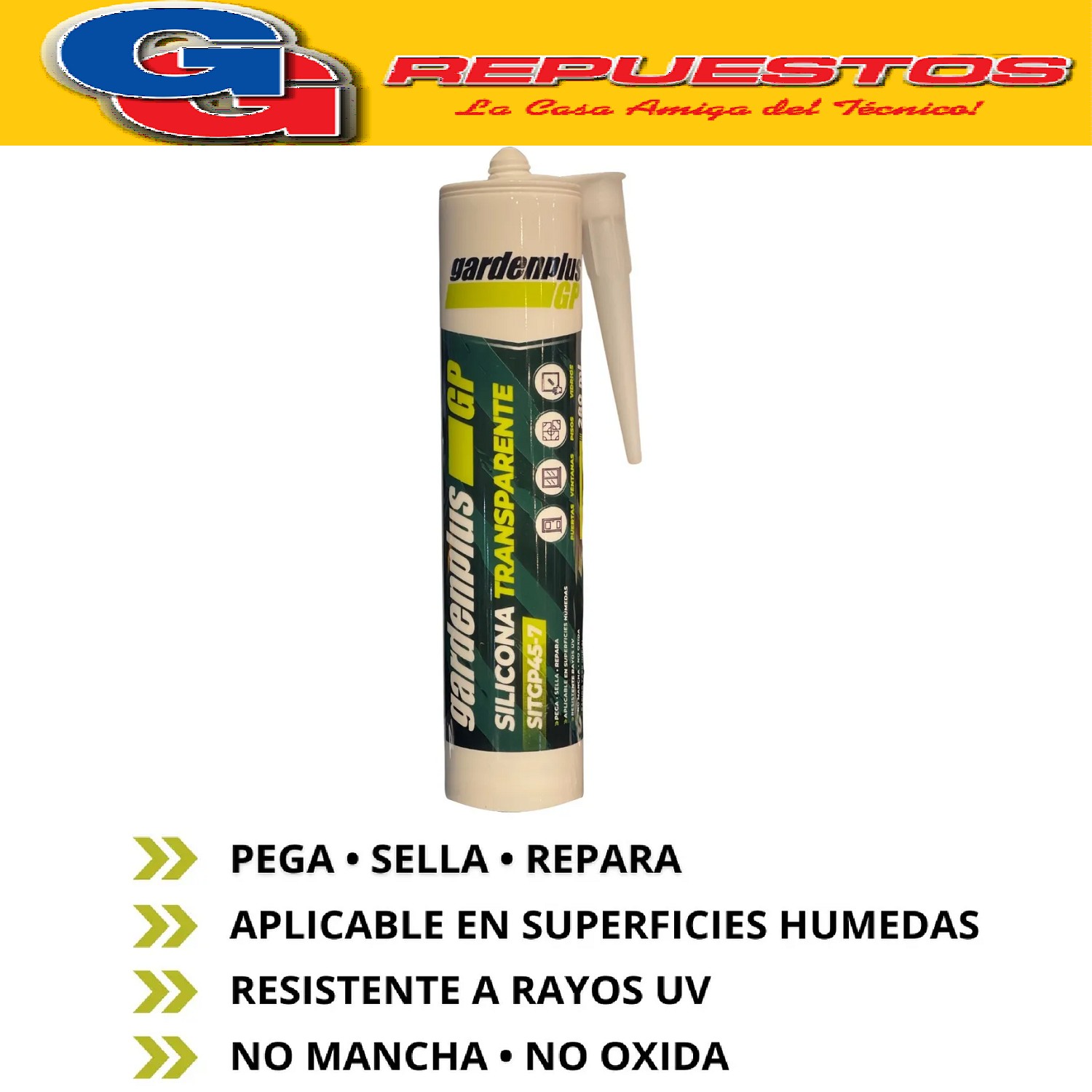 CARTUCHO SILICONA ACETICA TRANSPARENTE 280ML GARDEN PLUS SIT GP45-7