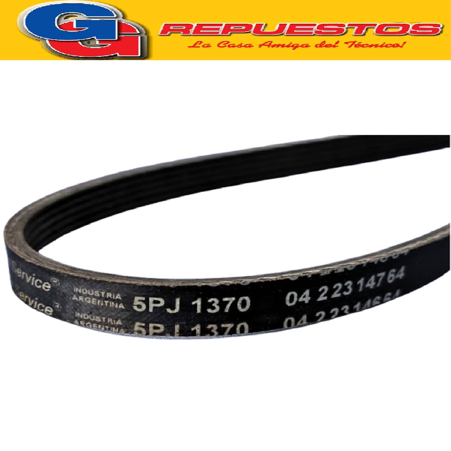 CORREA POLY V 5PJ -1370 NACIONAL BTS LAVARROPAS DREAN FAMILY PHILIPS-WHIRLPOOL PARA POLEA TAMBOR GRANDE Y POLEA MOTOR 5 VIAS PARA LAVARROPAS