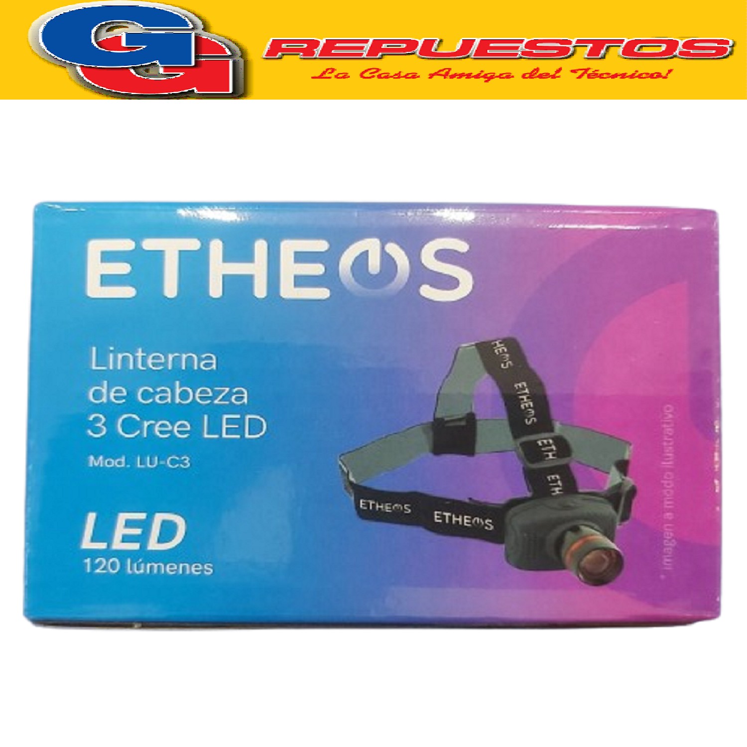 LINTERNA DE CABEZA LUZ MINERA A PILAS AAA ETHEOS ALCANCE DE  LUZ 100MT 3 FUNCIONES: INTENSA / MEDIA / TITILANTE