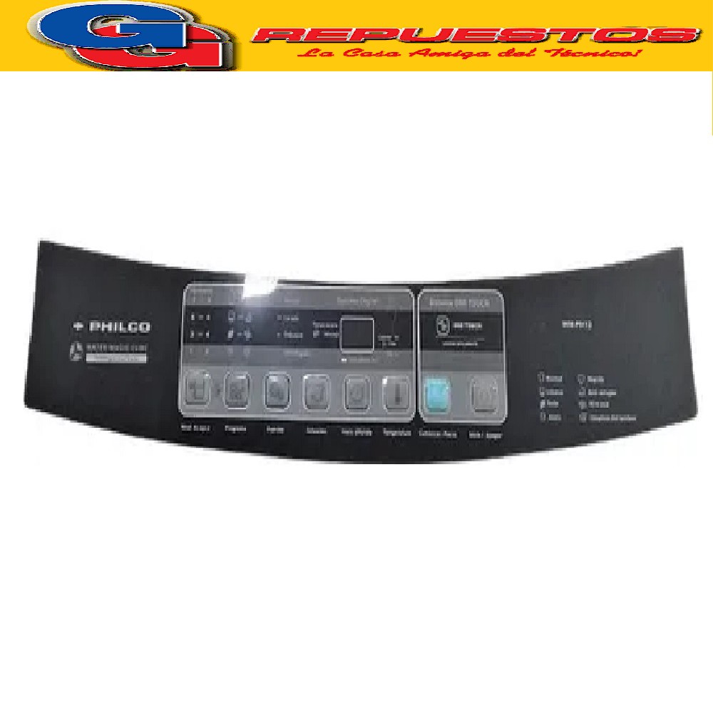 SERIGRAFIA PARA LAVARROPAS CARGA SUPERIOR PHILCO PH12    MEM BRANA PARA PANEL SERIGRAFICADO PANEL CONTROL  PHILCO WMPH12GA SUPERIOR (SERIGRAFIA QUALITY LINE) LARGO 49,5 APROXIMADAMENTE