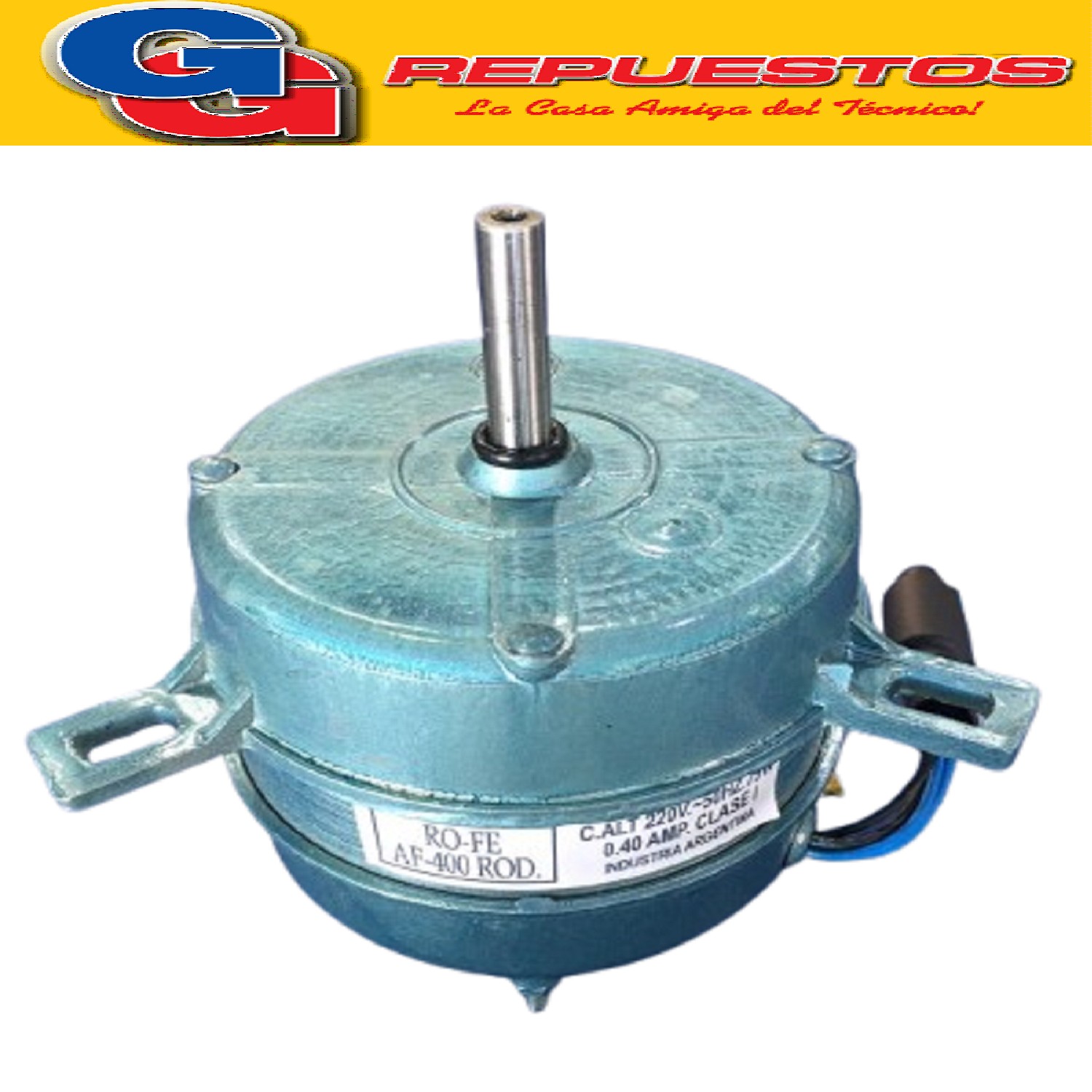MOTOR FORZADOR REDONDO NACIONAL RO-FE PARA PALA DE 40 cm CON OREJA APTA PARA TECHO AF 400 ROD C.ALT 220V .50HZ 70W 0.40 AMP CLASE 1 EJE 9.5 mm TIPO DICALL