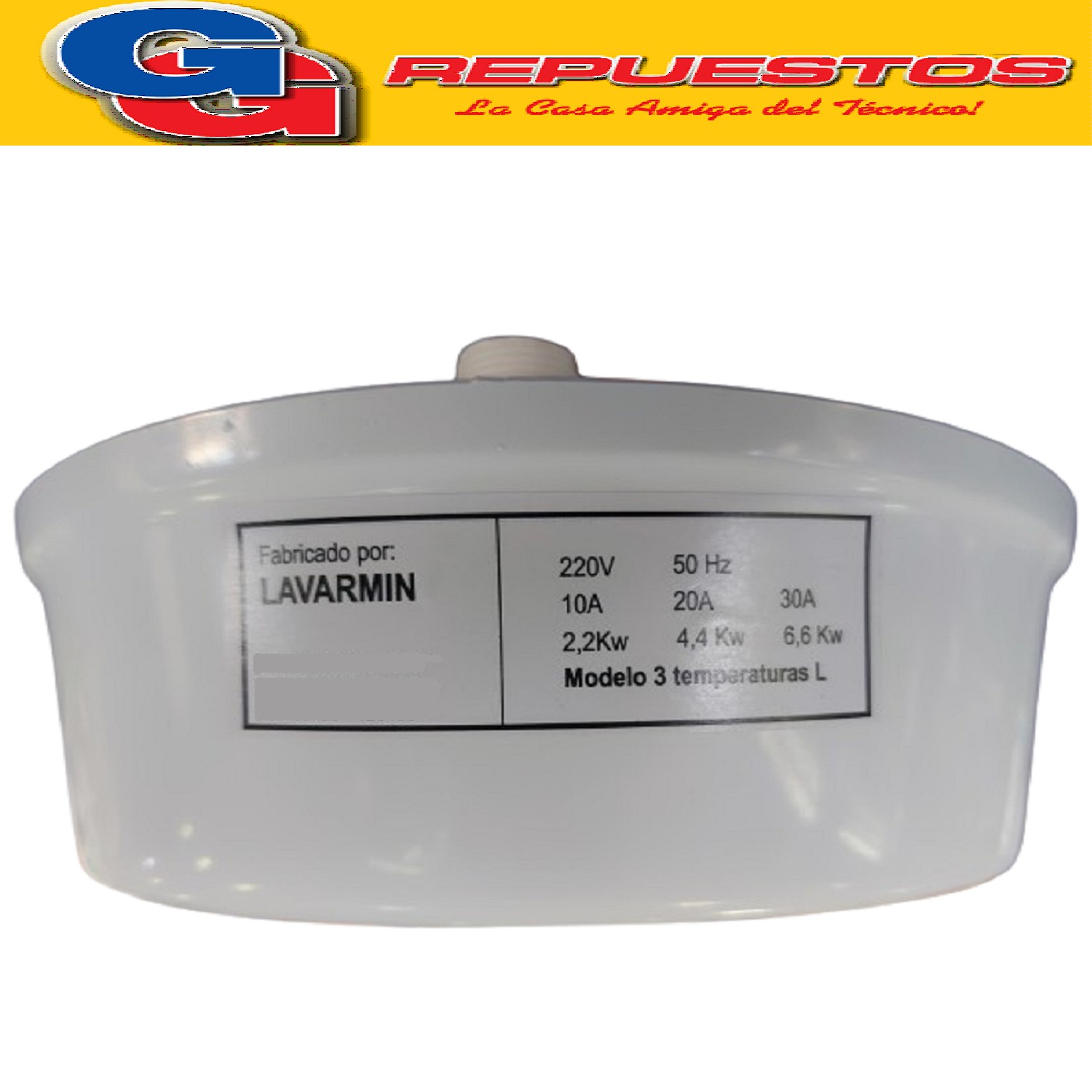 CALEFON ELECTRICO 3 TEMPERATURAS-LAVARMIN 1º TEMPERATURA 10A -2200W 2º TEMPERATURA 20º 4400W  3º TEMPERATURA 30A-6600 W- POR SU CONSUMO DEBE LLEVAR UNA LINEA INDEPENDIENTE BIPOLAR DE 4 mm DESDE EL TABLERO GENERAL CON TERMICA DE 2X32 A Y DISYUNTOR 2X40A - SE DEBE CONECTAR POR SEGURIDAD CON DESCARGA A TIERRA- IMPORTANTE.- EN EL PRIMER USO COMO CUANDO SE QUEDAN SIN AGUA SE DEBE DEJAR PASAR EL AGUA PARA LLENARLO ANTES DE PRENDERLO PARA QUE NO SE QUEMEN LA RESISTENCIA