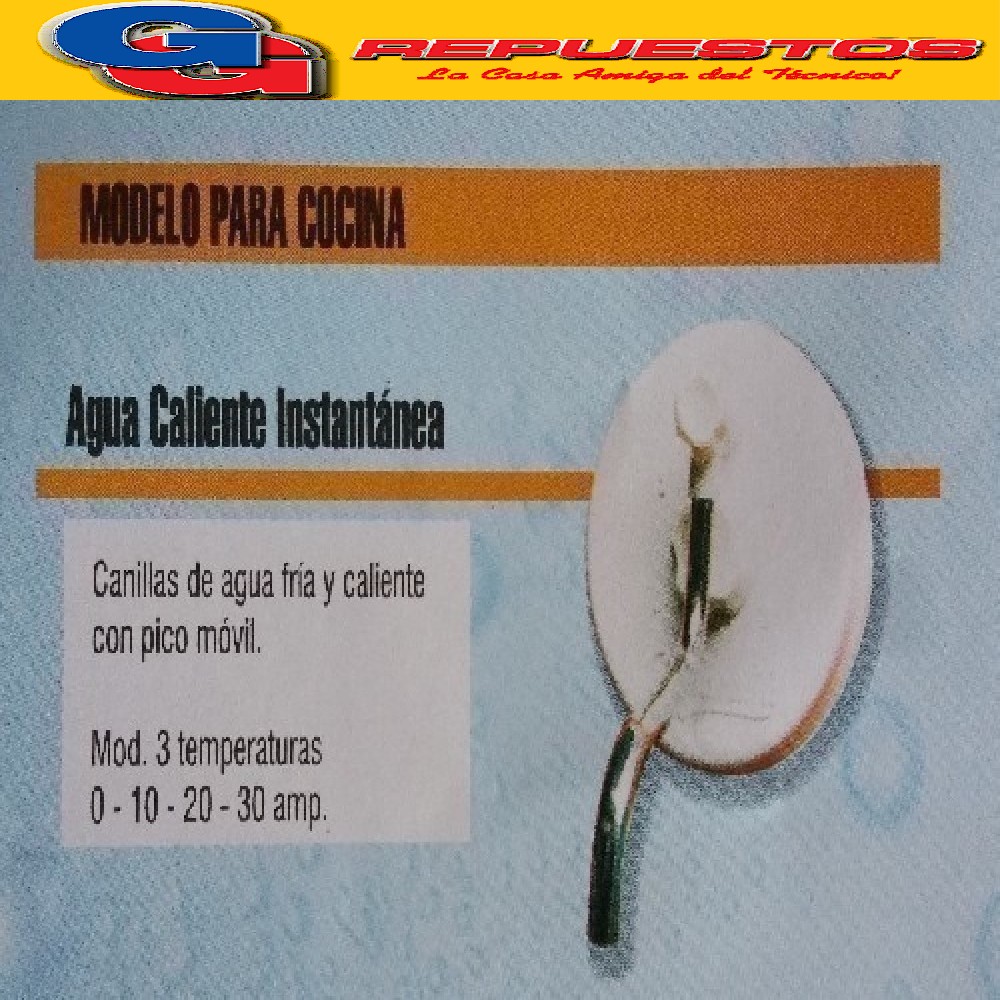 CALEFON CANILLA DE PARED ELECTRICA PICO MOVIL  3 TEMPERATURA S-LAVARMIN CON LLAVE SELECTORA 0-10-20-30 AMPER 1º TEMPERATURA 10A -2200W 2º TEMPERATURA 20º 4400W  3º TEMPERATURA 30A-6600 W- POR SU CONSUMO DEBE LLEVAR UNA LINEA INDEPENDIENTE BIPOLAR DE 4 mm DESDE EL TABLERO GENERAL CON TERMICA DE 2X32 A Y DISYUNTOR 2X40A - SE DEBE CONECTAR POR SEGURIDAD CON DESCARGA A TIERRA- IMPORTANTE.- EN EL PRIMER USO COMO CUANDO SE QUEDAN SIN AGUA SE DEBE DEJAR PASAR EL AGUA PARA LLENARLO ANTES DE PRENDERLO