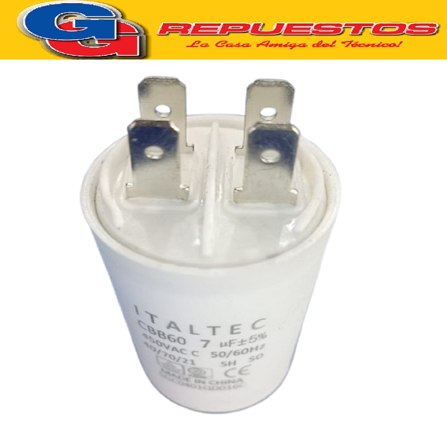 CAPACITOR 7uF x 450V CBB60 DE 4 PINES CILINDRICO