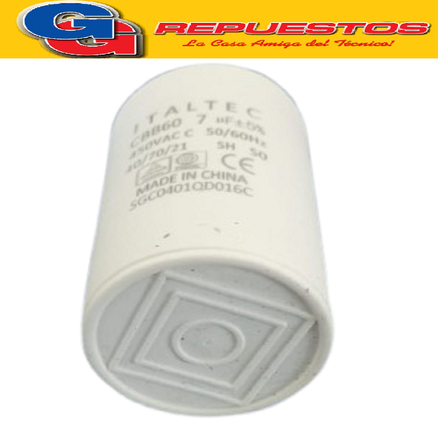 CAPACITOR 7uF x 450V CBB60 DE 4 PINES CILINDRICO