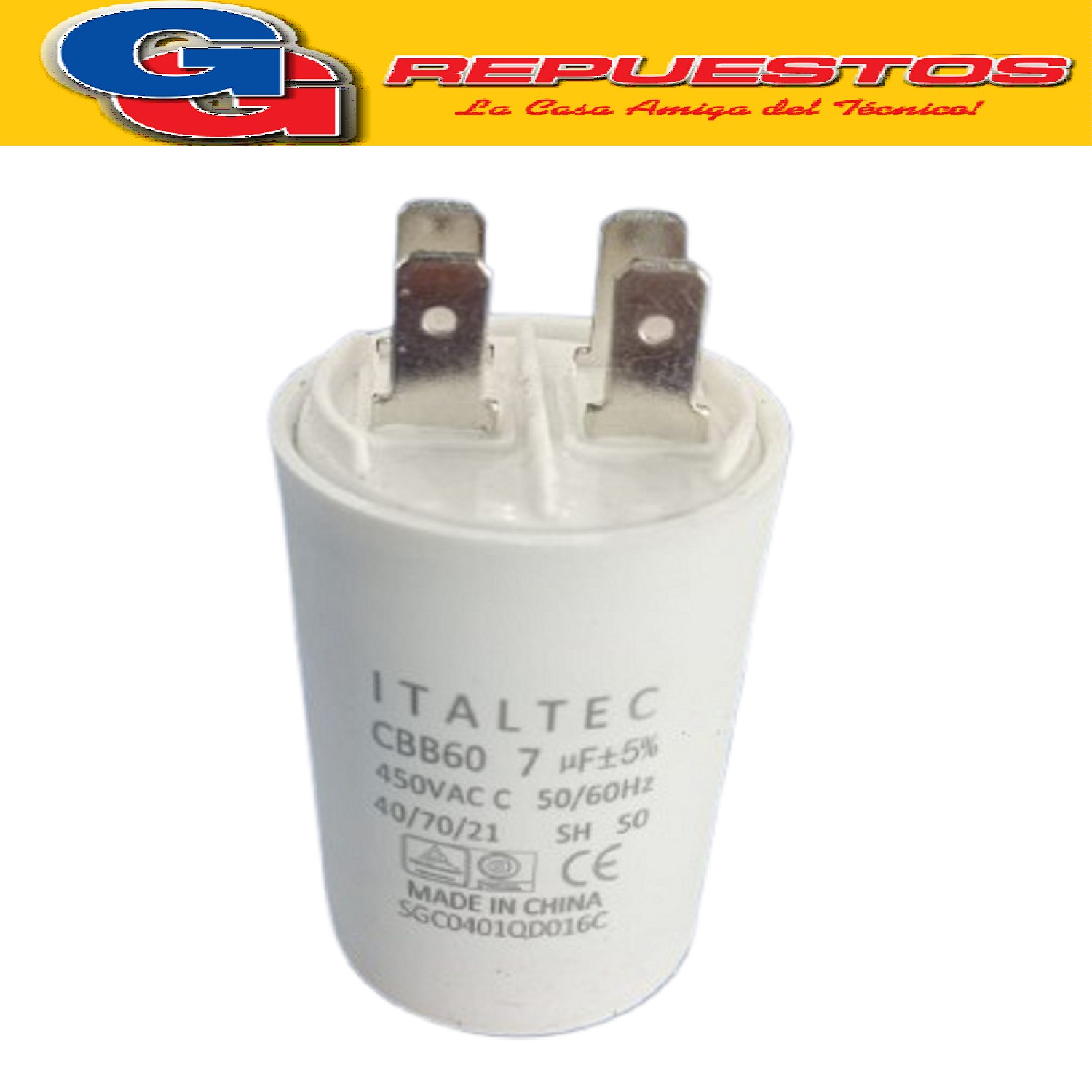 CAPACITOR 7uF x 450V CBB60 DE 4 PINES CILINDRICO