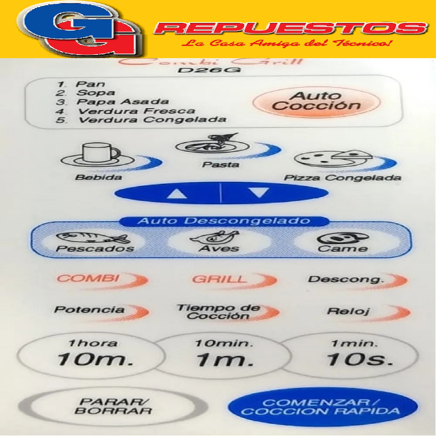 TECLADO MICROONDAS COMPATIBLE CON RECCOR - WESTINGHOUSE ALTO 19.8CM ANCHO 8 CM MD89 RECCOR D26G  REEMPLAZA A ELECTROLUX  TM41 RMO141 RECCOR