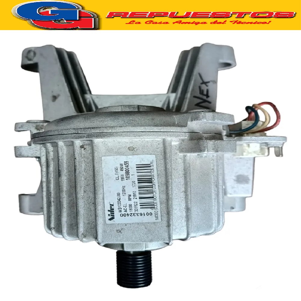 MOTOR LAVARROPAS DREAN NEXT 8.14 INVERTER NUEVO NIDEC WB102D 42J00 CL. 155(F) AC-EL 1200 Hz 195 V 450W 18000 RPM 109800459