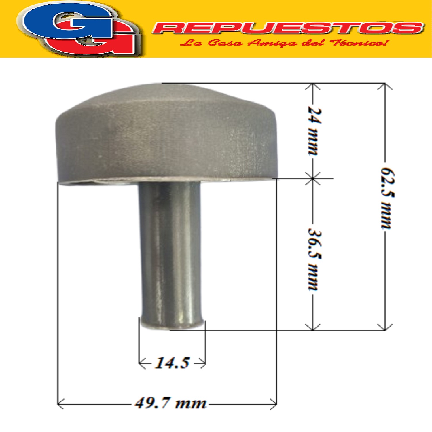 VOLANTE PERILLA CALEFON PARA UNIVERSAL TIRO  BALANCEADO GRIS EJE LARGO 36mm / DIAMETRO DEL EJE 8mm
