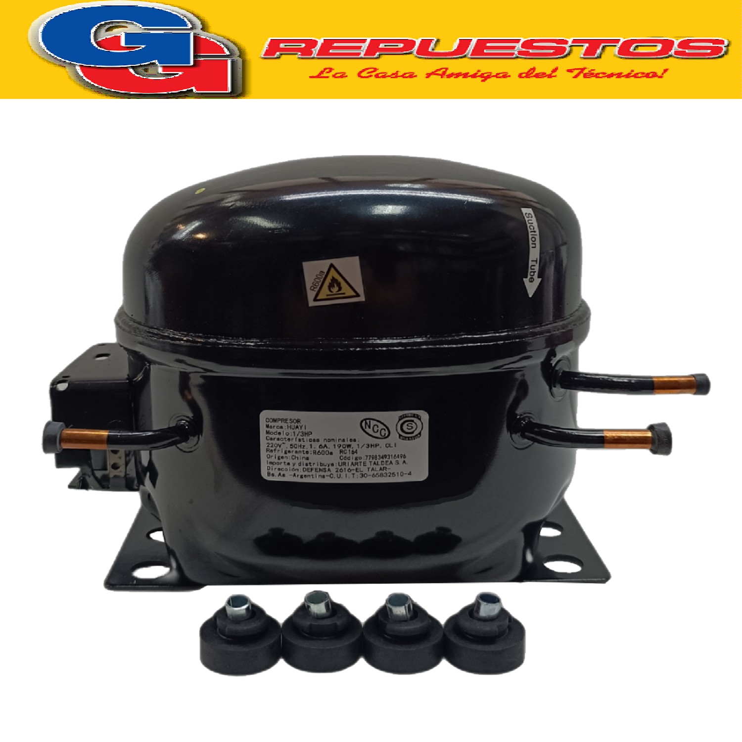 MOTOCOMPRESOR SIBERIA 1/4 HP R600A IC04180538W-BFF12AA HUAYI HUAYI 1/4HP R600A 1.25A 145W 50hz