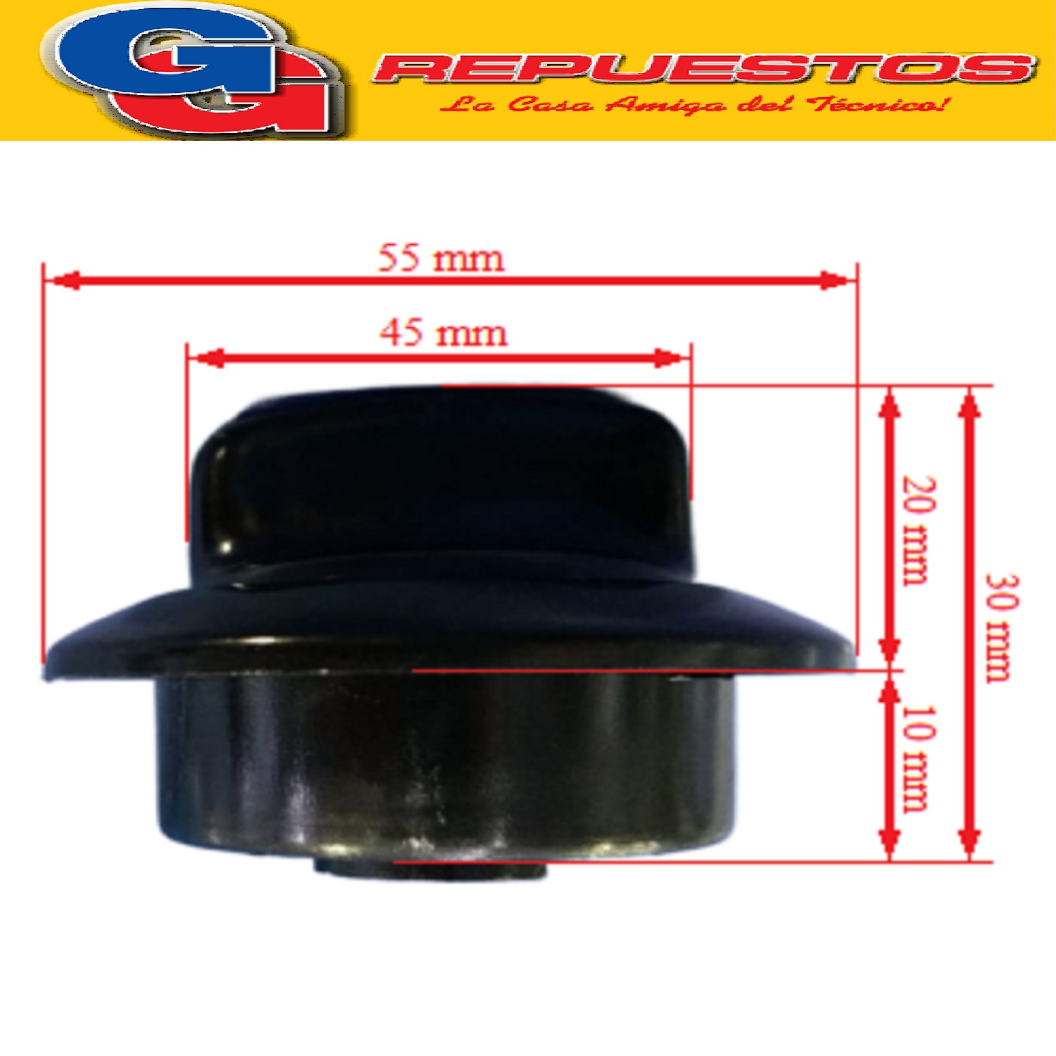 VOLANTE PERILLA COCINA DOMEC - SINGER - EMEGE NEGRA / PERILL A CON ARO Y RESORTE / DIAMETRO DEL EJE 6MM