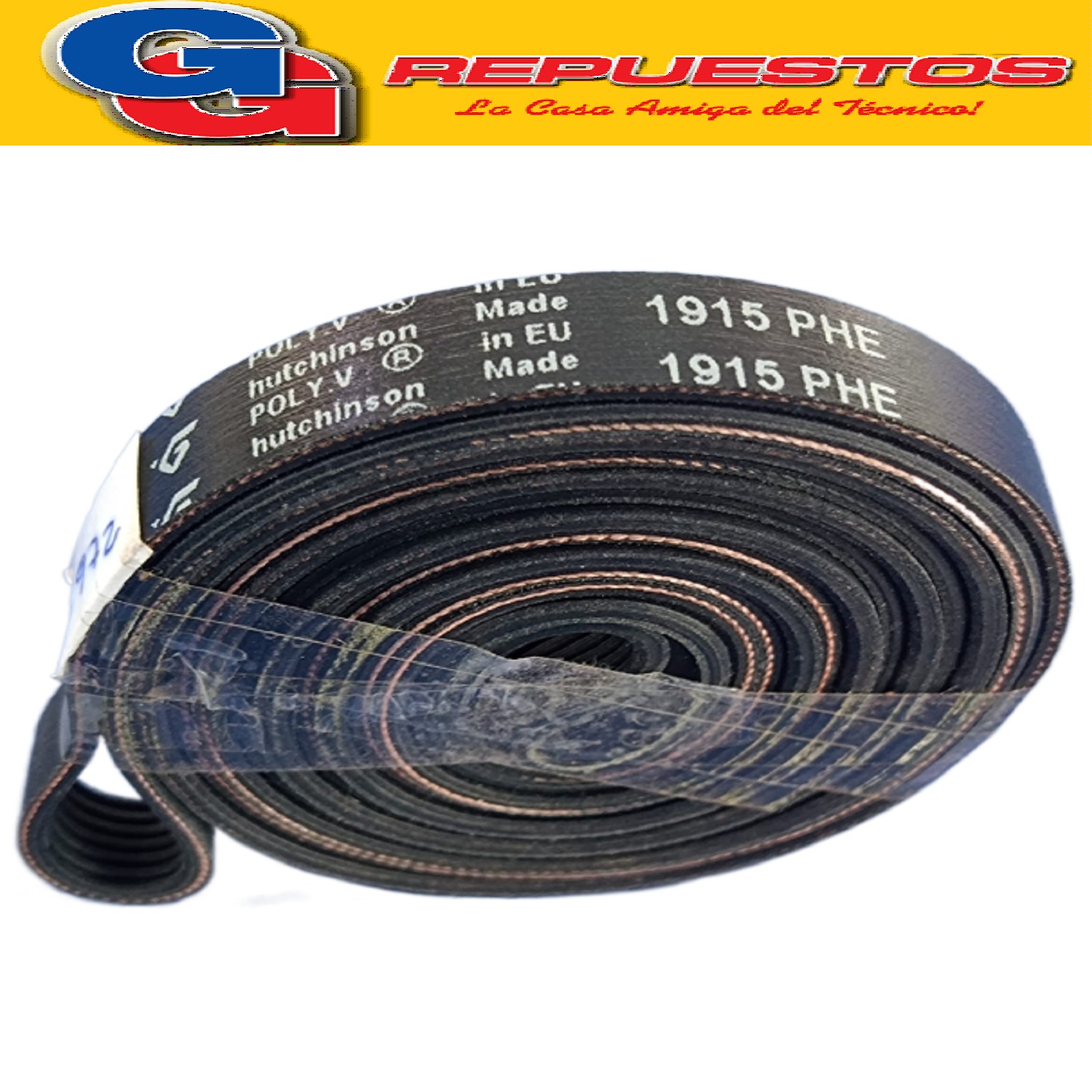 CORREA POLY V 7PH - 1915 SECARROPAS PATRICK SCPK07B SCPK07M  (ORIGINAL ELASTICA) PARA WHIRLPOOL Cod.Origen: C00377898 (INDESIT) BELT H7 1915 POLY-V WASHING MACHINE WHIRLPOOL 81281718181 (WHIRLPOOL) WG04F03105 (MABE) DRIVING BELT Produttore: Hutchinson 1915 H7 MA