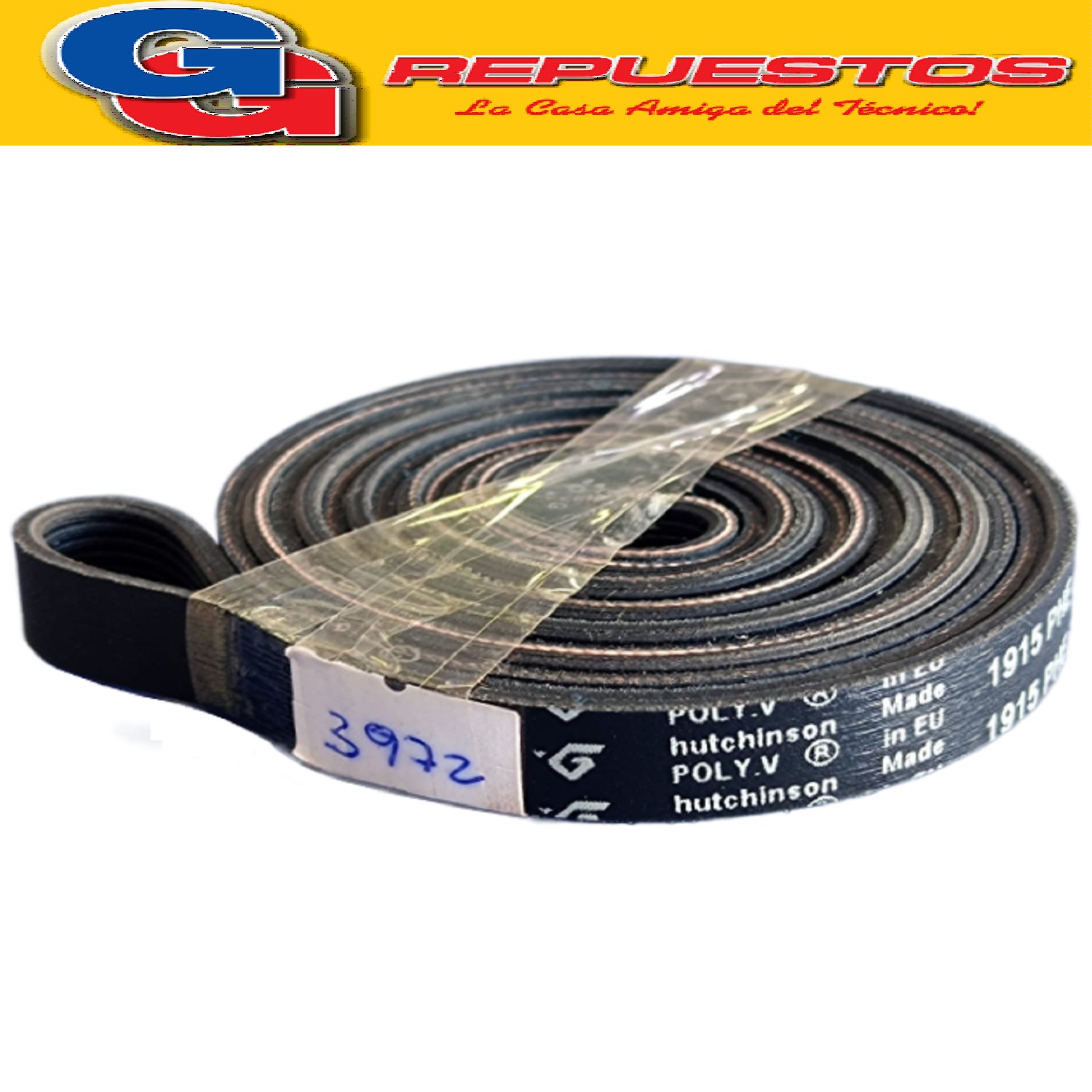 CORREA POLY V 7PH - 1915 SECARROPAS PATRICK SCPK07B SCPK07M  (ORIGINAL ELASTICA) PARA WHIRLPOOL Cod.Origen: C00377898 (INDESIT) BELT H7 1915 POLY-V WASHING MACHINE WHIRLPOOL 81281718181 (WHIRLPOOL) WG04F03105 (MABE) DRIVING BELT Produttore: Hutchinson 1915 H7 MA