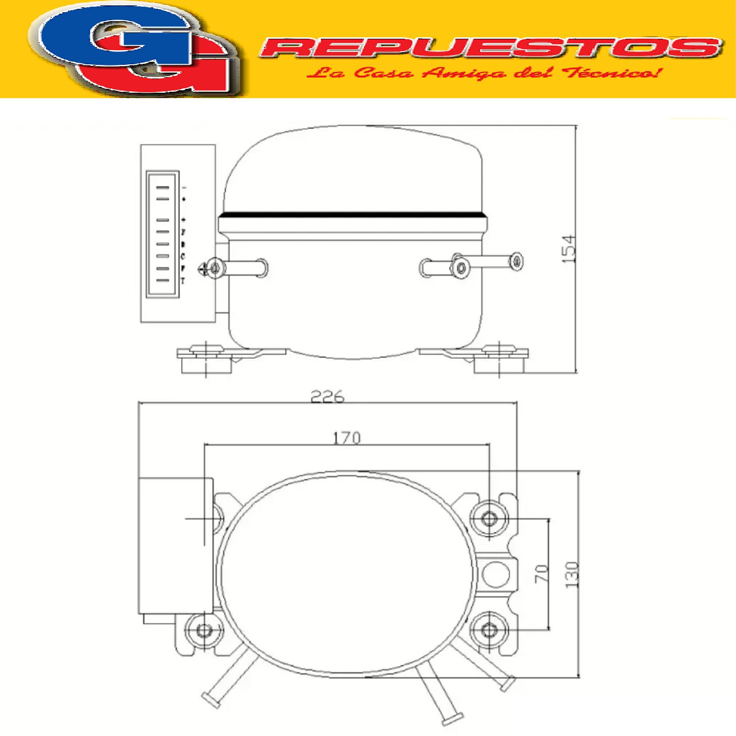 MOTOCOMPRESOR HUAYI 1/12 HP R134A DUAL R12 PARA DISPENSER Y  HELADERAS