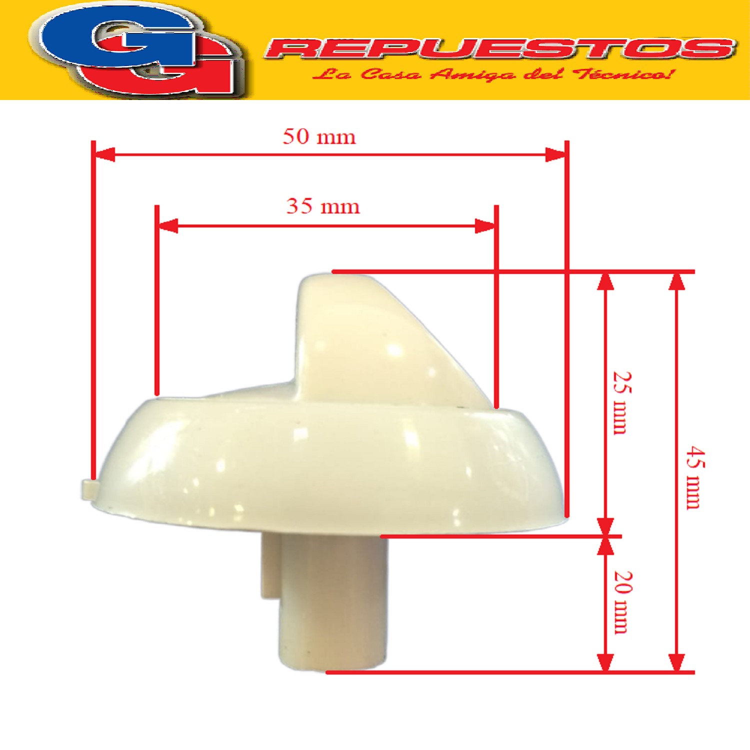 VOLANTE PERILLA COCINA PARA LONGVIE - KENIA 2000 BLANCA Ø8MM / PERILLA CON ARO Y RESORTE / DIAMETRO DEL EJE 8MM