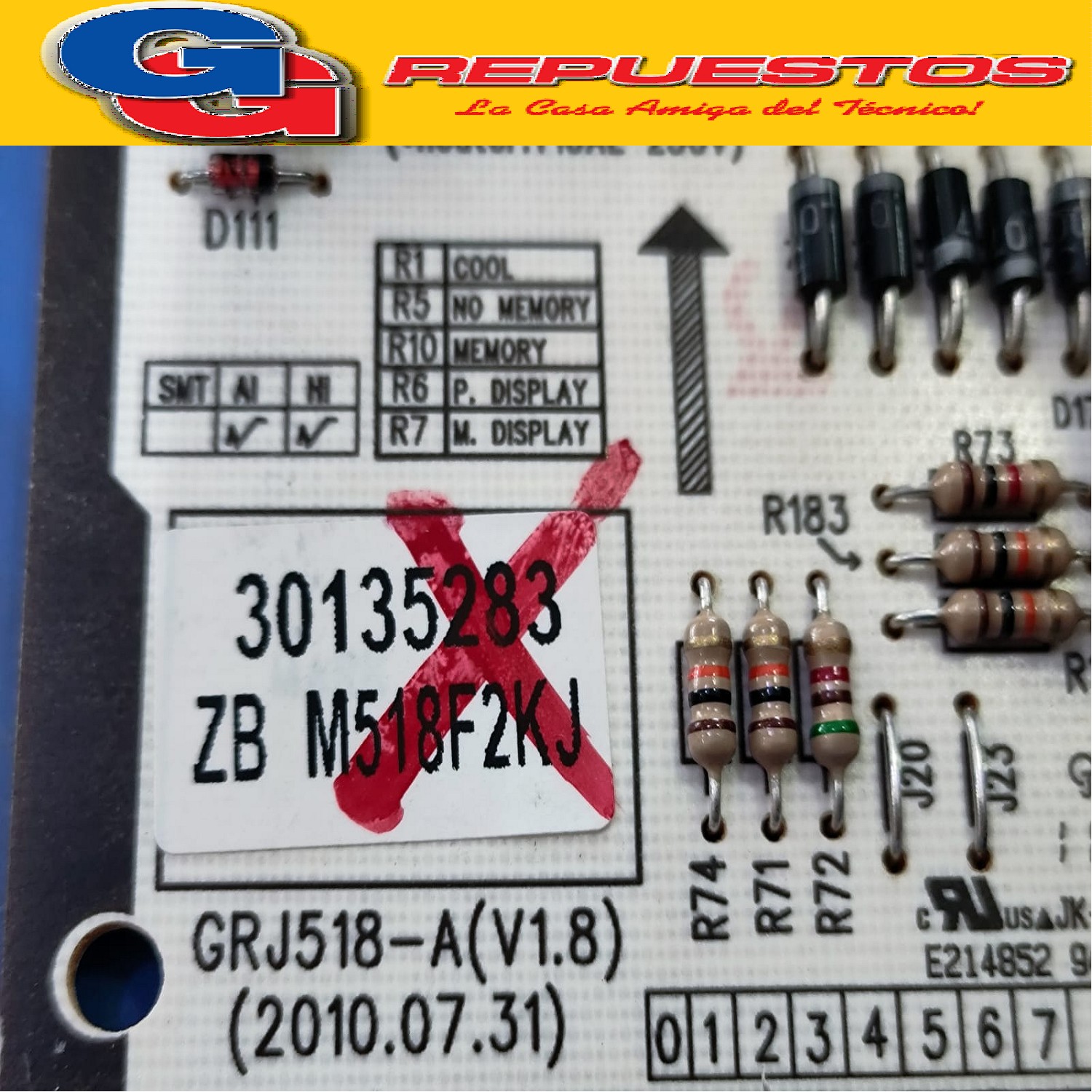 PLAQUETA ORIGINAL AIRE ACONDICIONADO SPLIT (GRJ518-A V1.8 /  M518F3V6) FRIO SOLO