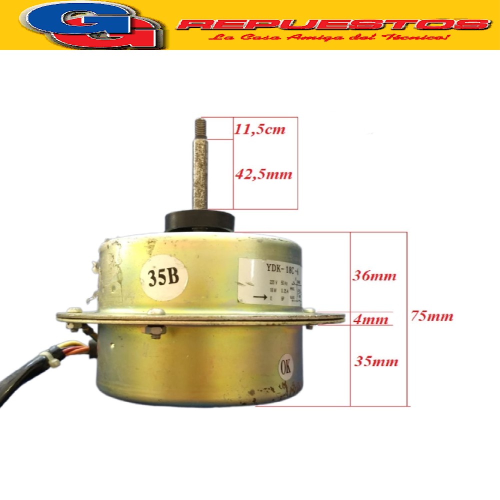 FORZADOR MOTOR CONDENSADOR PARA AIRE ACONDICIONADO YDK-18C-6 NBKFR-35W/B.150.00WX MOTOR FAN OUTDOOR NOBLEX 220X 50Hz 18W 0.25A E 6P